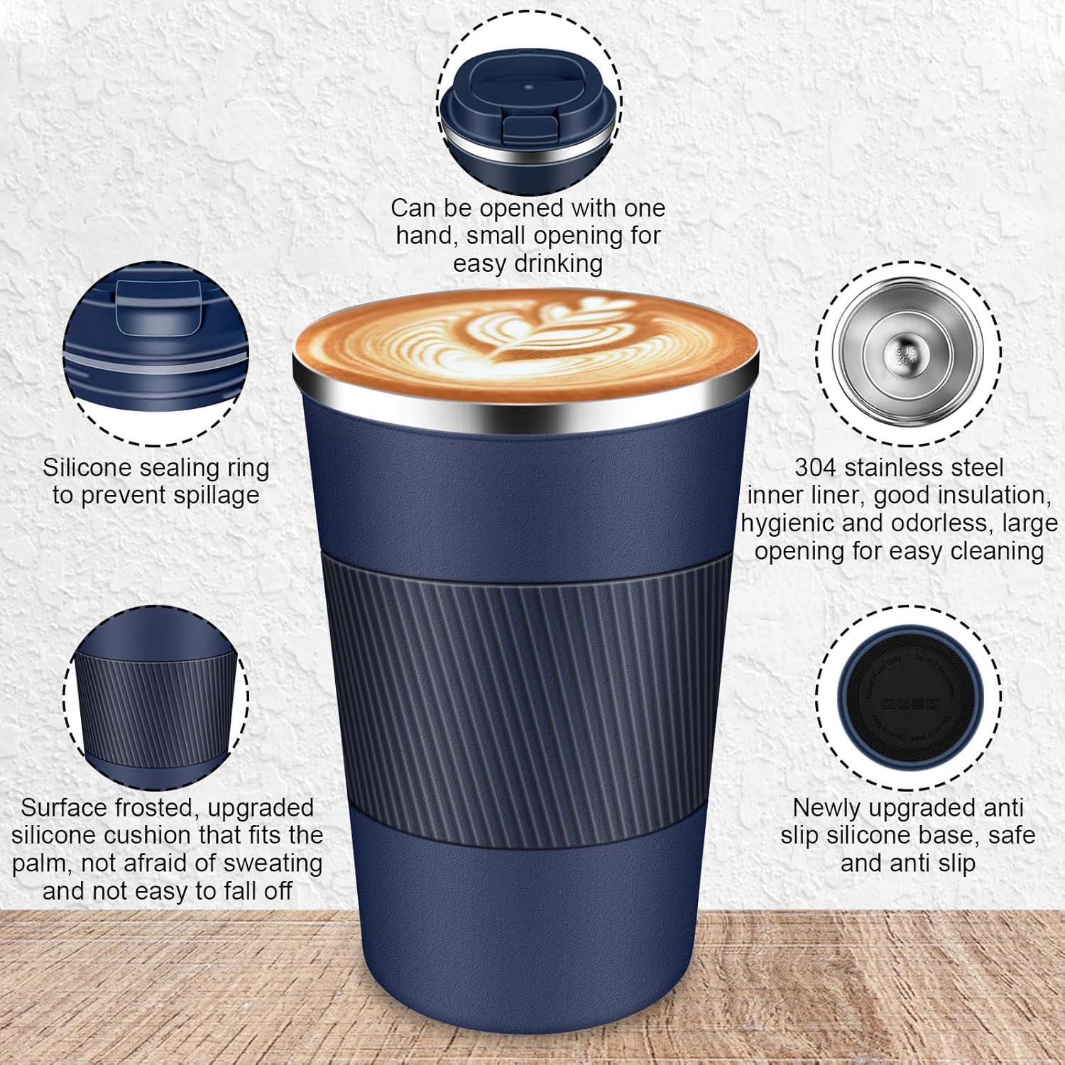 Taza de café de viaje LCKDHM 12 oz acero inoxidable azul