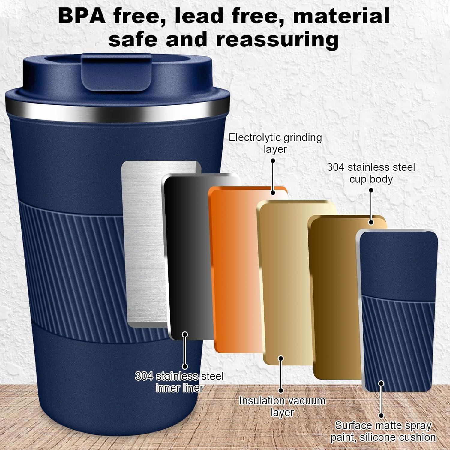 Taza de café de viaje LCKDHM 12 oz acero inoxidable azul