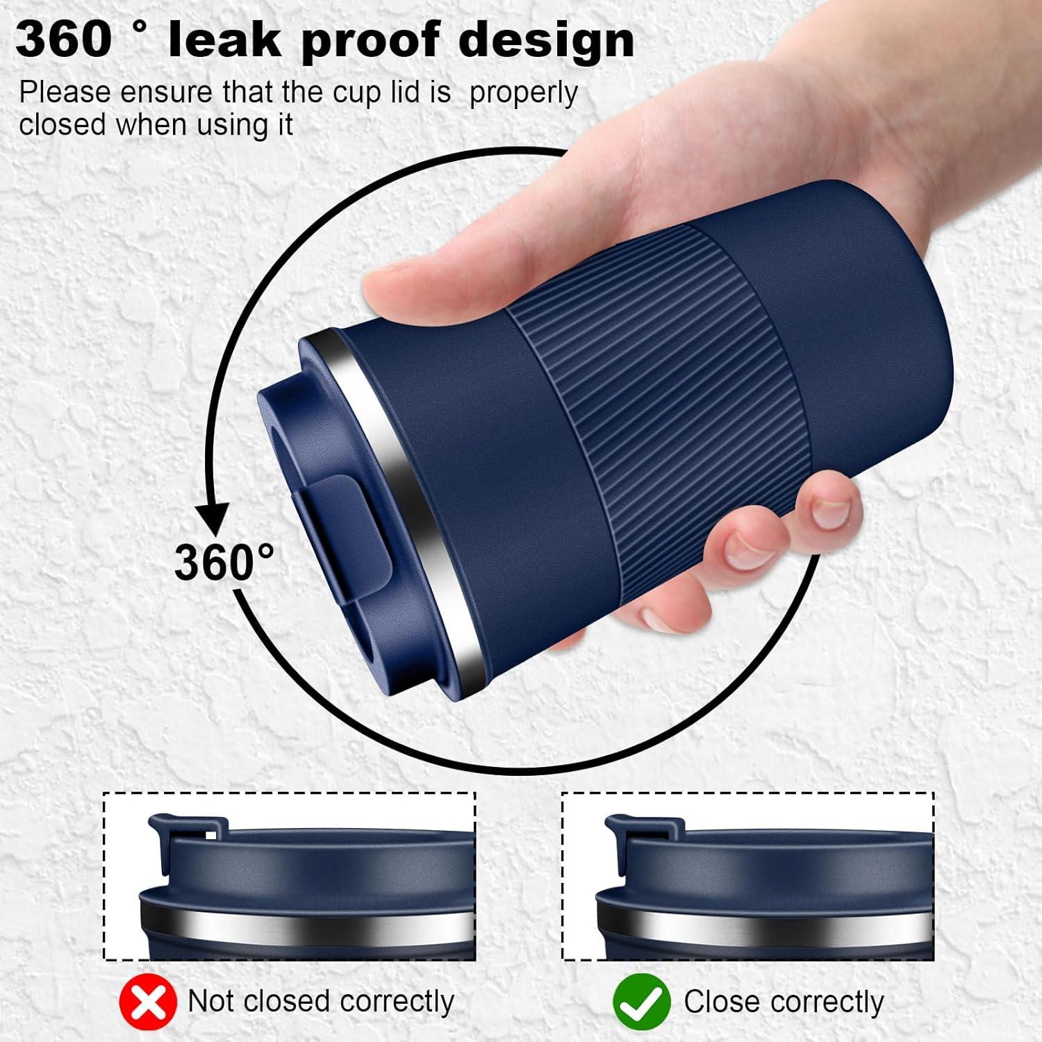 Taza de café de viaje LCKDHM 12 oz acero inoxidable azul