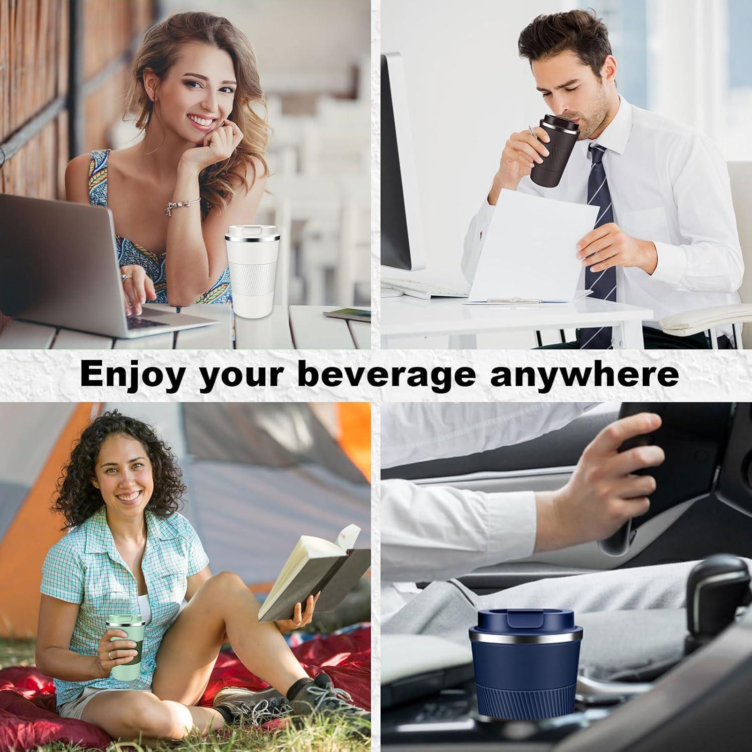 Taza de café de viaje LCKDHM 12 oz acero inoxidable azul