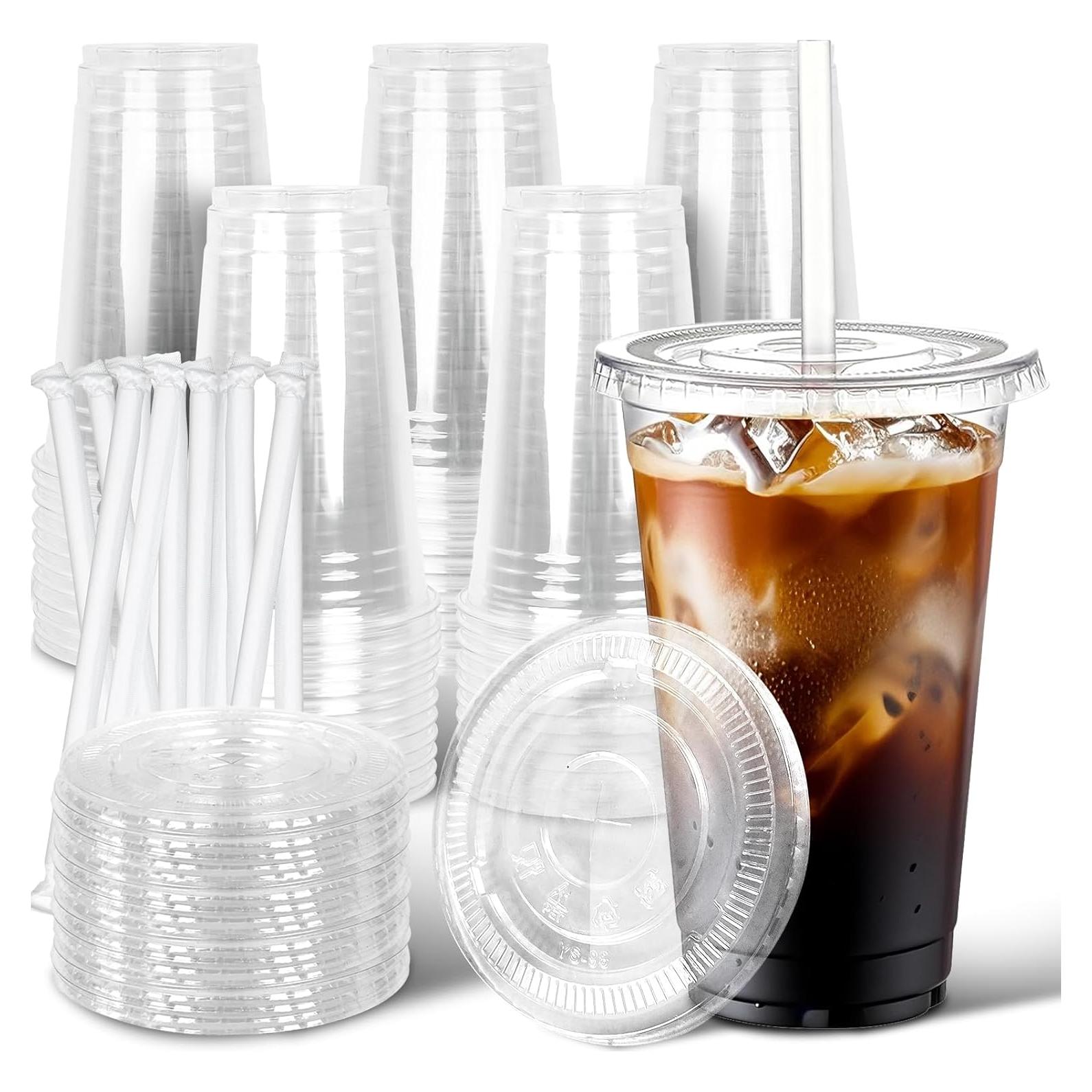 Vasos de Plástico Desechables Ginkgo 20 oz 50 Pack con Tapas y Pajitas