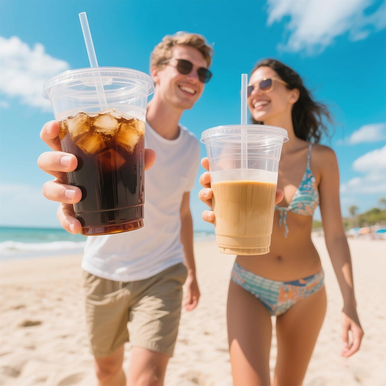 Vasos de Plástico Desechables Ginkgo 20 oz 50 Pack con Tapas y Pajitas