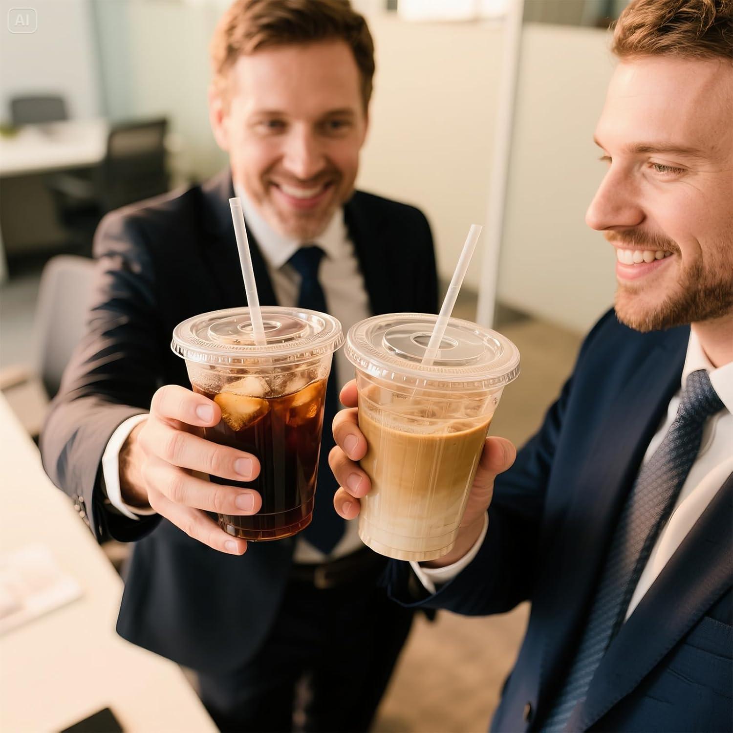 Vasos de Plástico Desechables Ginkgo 20 oz 50 Pack con Tapas y Pajitas