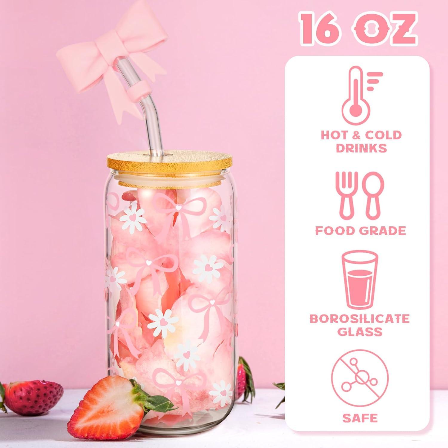 Conjunto 2 Tazas de Vidrio Rosa Skylety 0.47L con Lazo