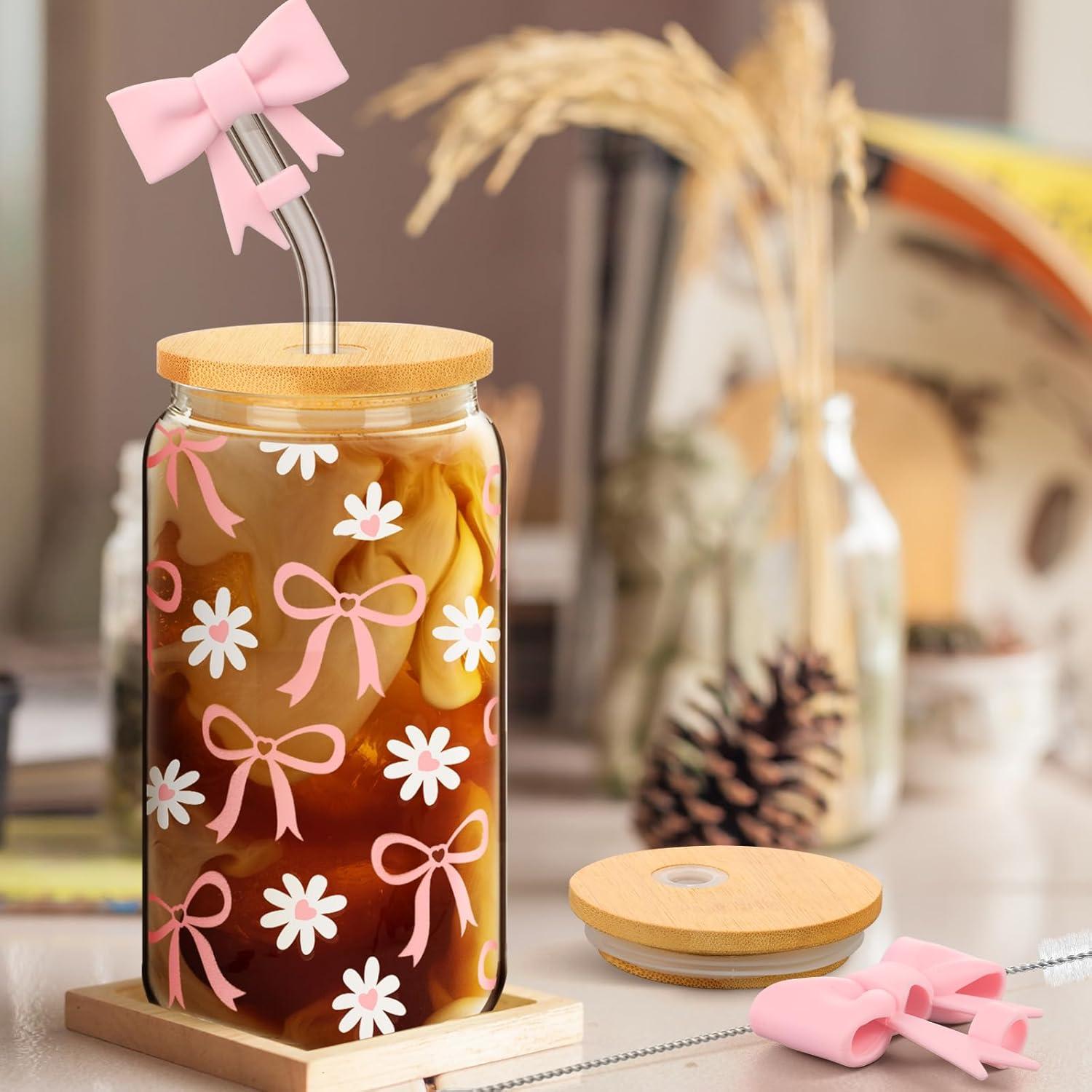 Conjunto 2 Tazas de Vidrio Rosa Skylety 0.47L con Lazo