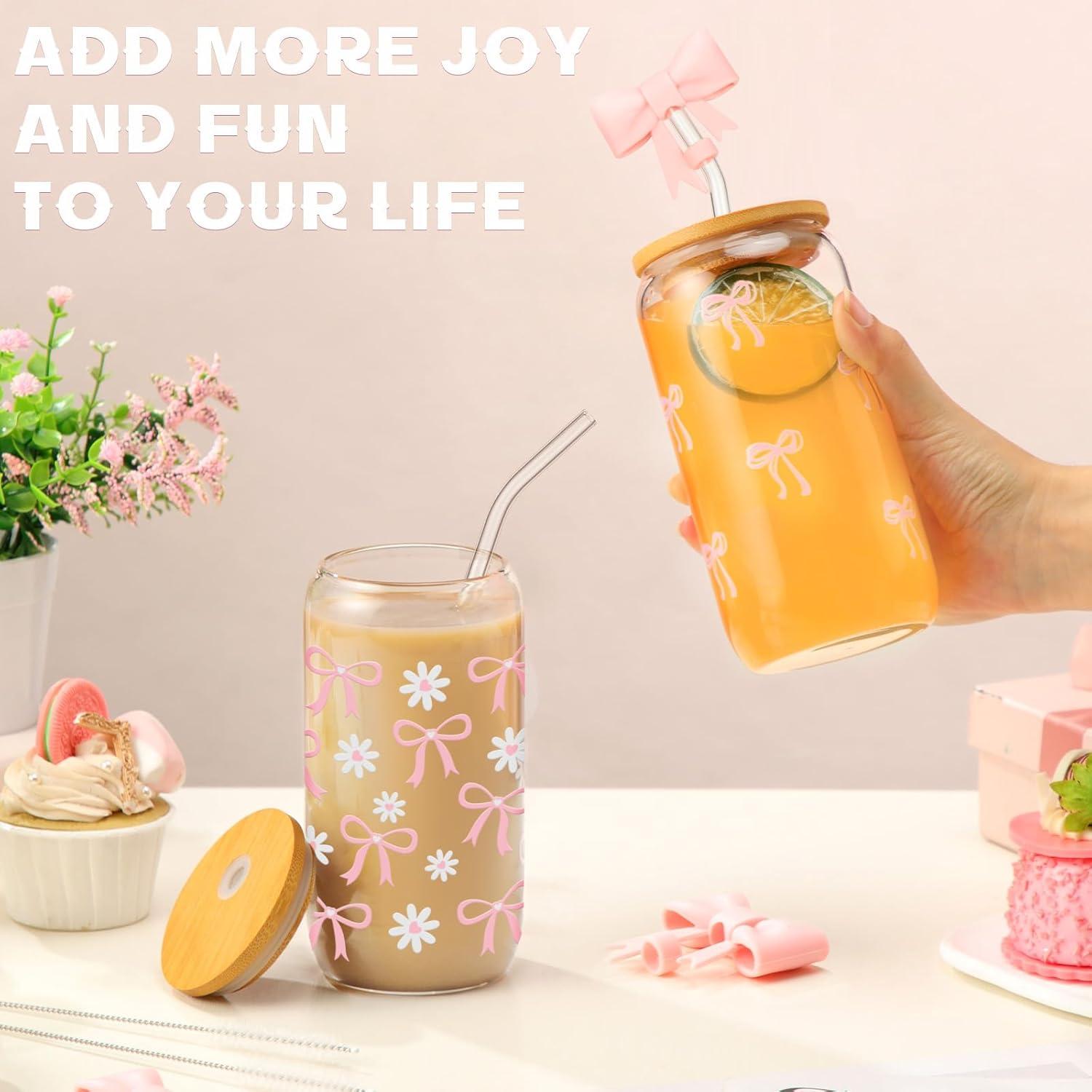 Conjunto 2 Tazas de Vidrio Rosa Skylety 0.47L con Lazo