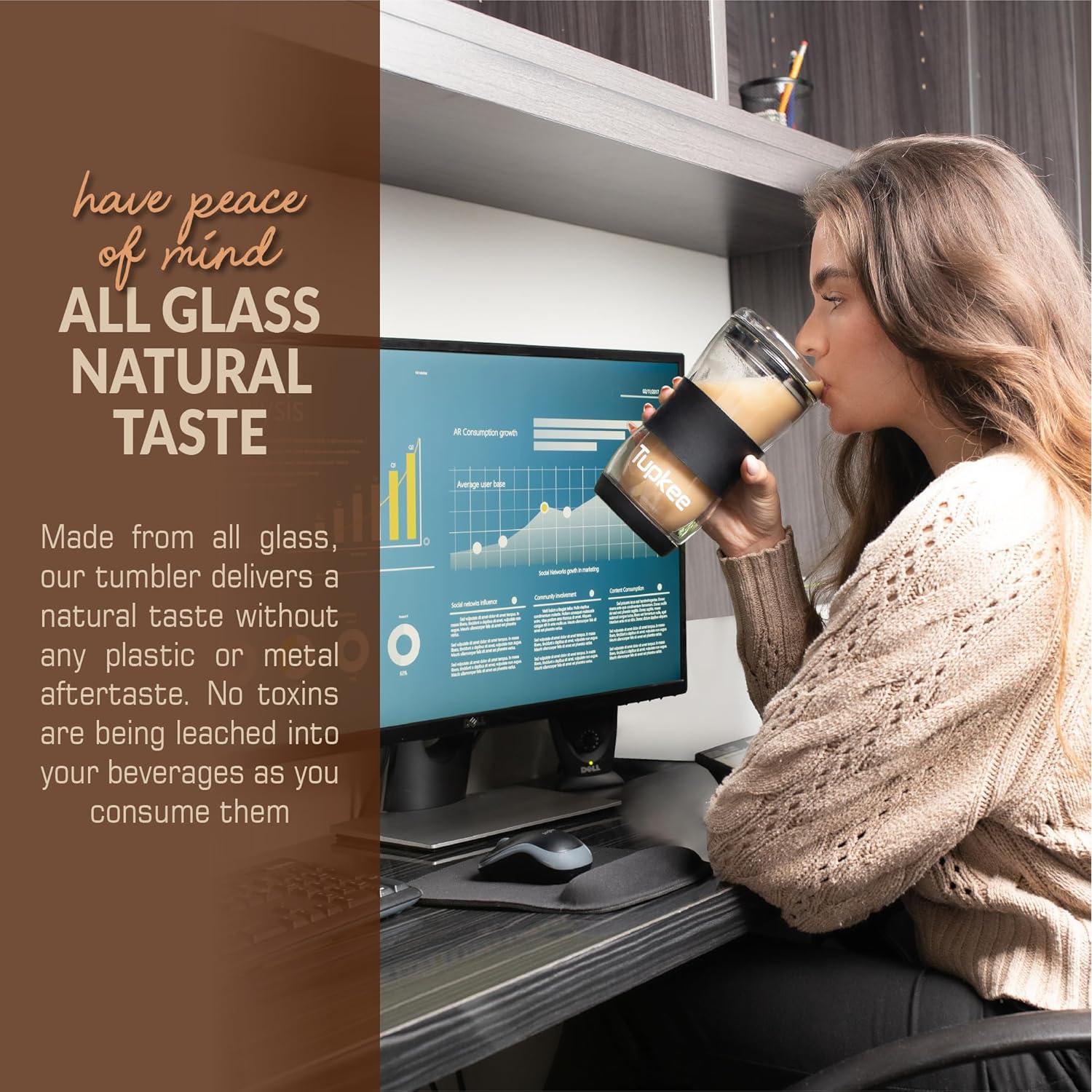 Vaso de Vidrio Doble Pared Tupkee 20 oz con Tapa - Negro