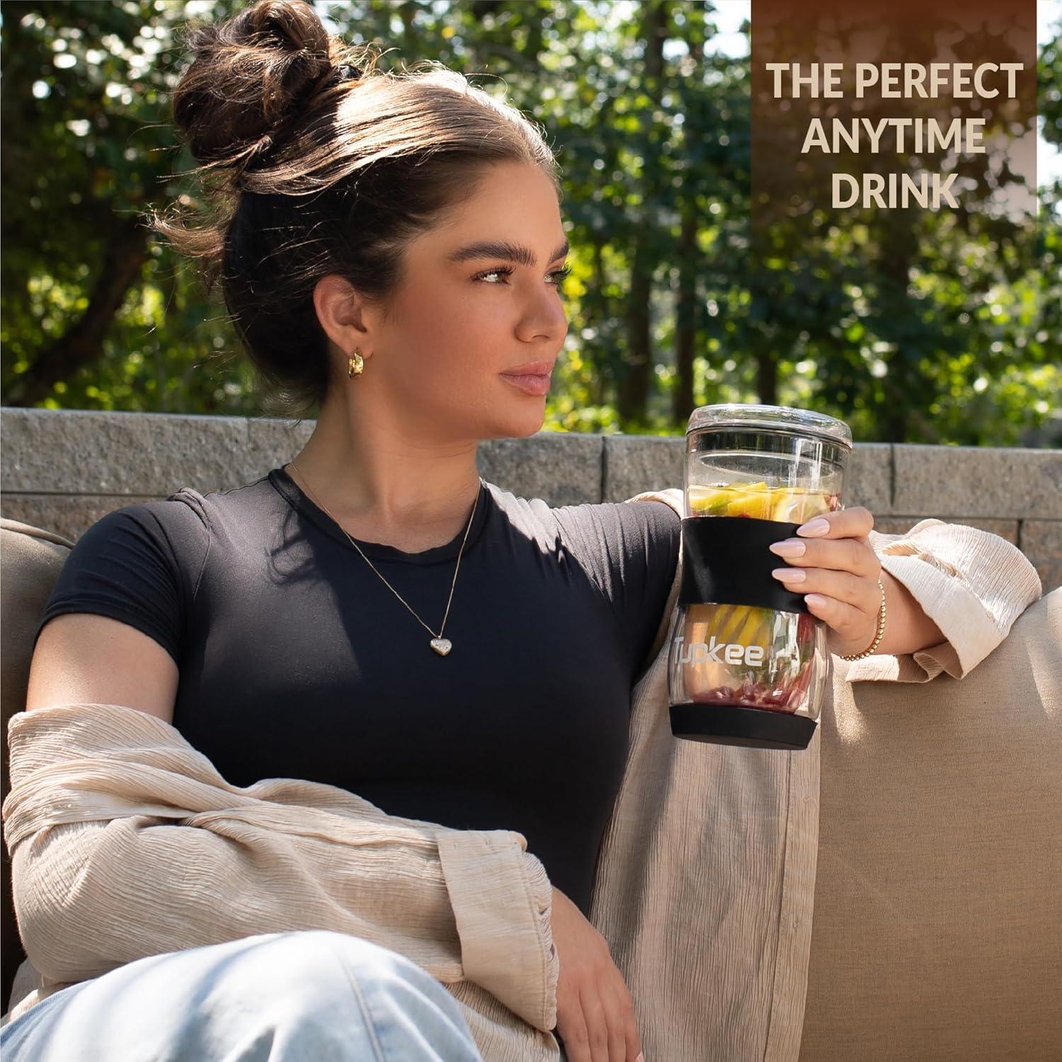 Vaso de Vidrio Doble Pared Tupkee 20 oz con Tapa - Negro