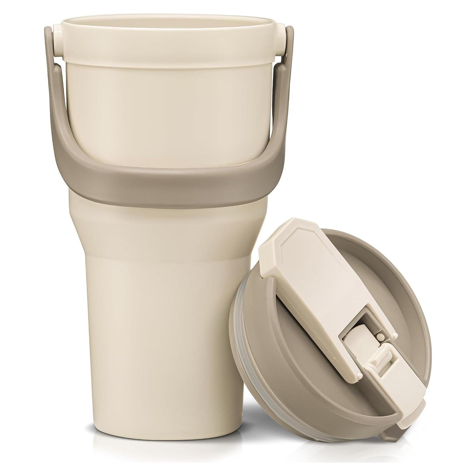 Taza de Viaje Reutilizable Tribello 32 oz Beige Aislada