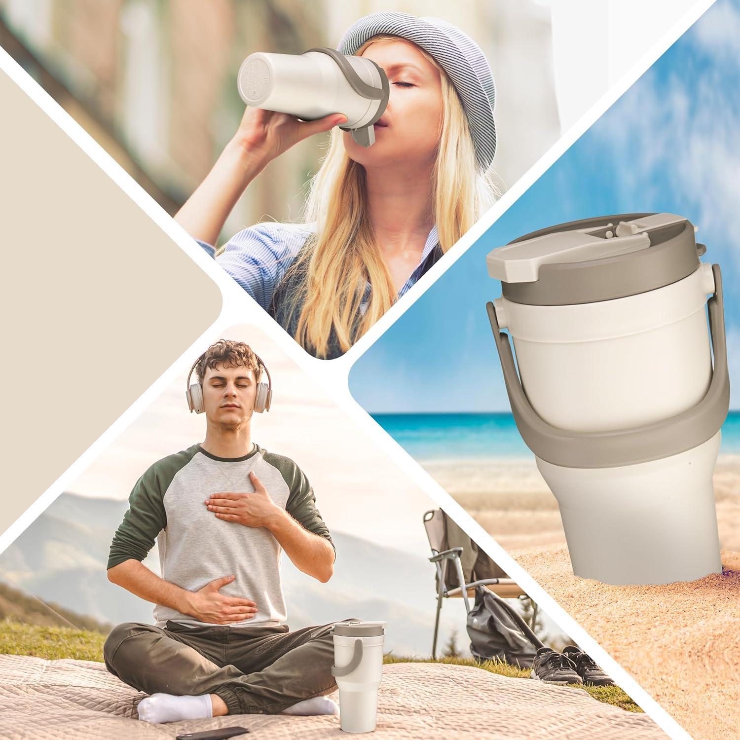 Taza de Viaje Reutilizable Tribello 32 oz Beige Aislada