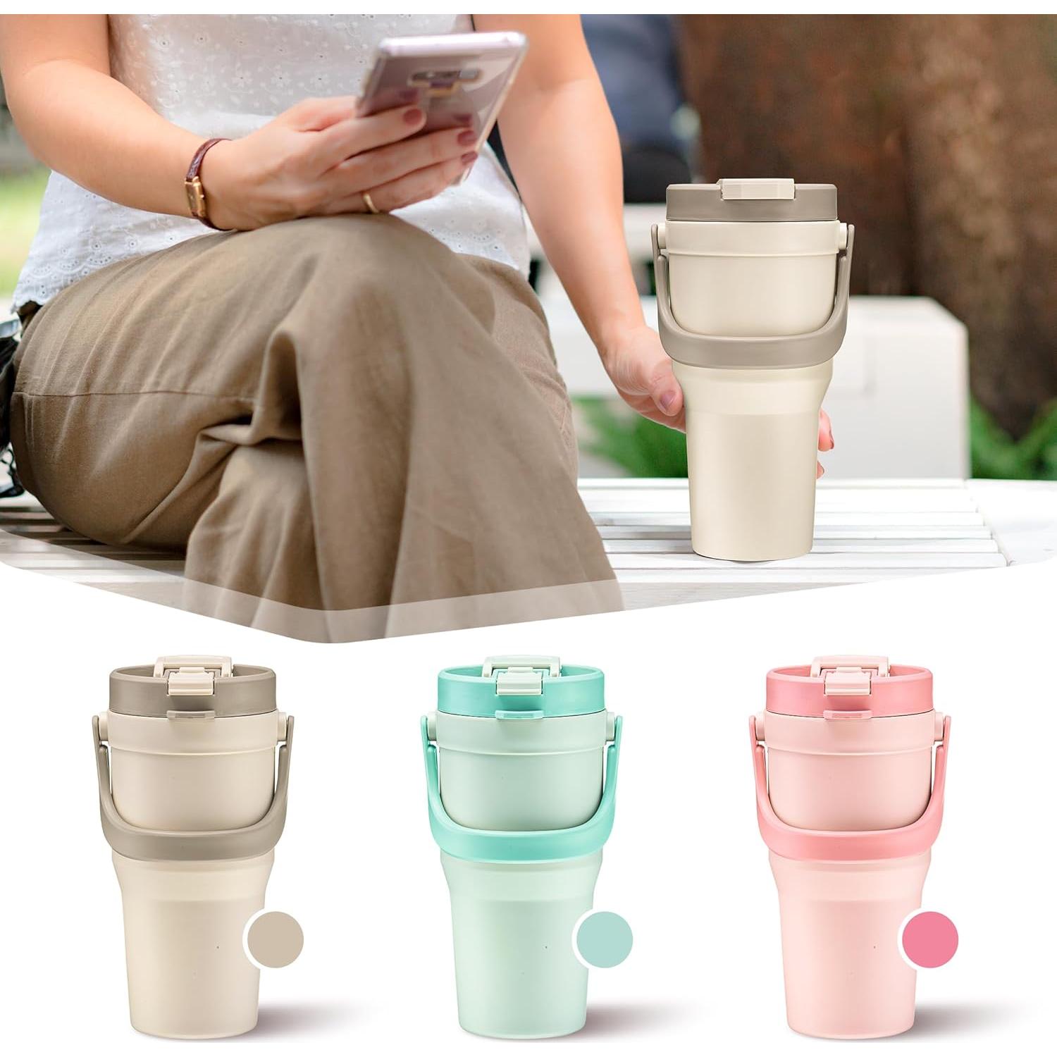 Taza de Viaje Reutilizable Tribello 32 oz Beige Aislada