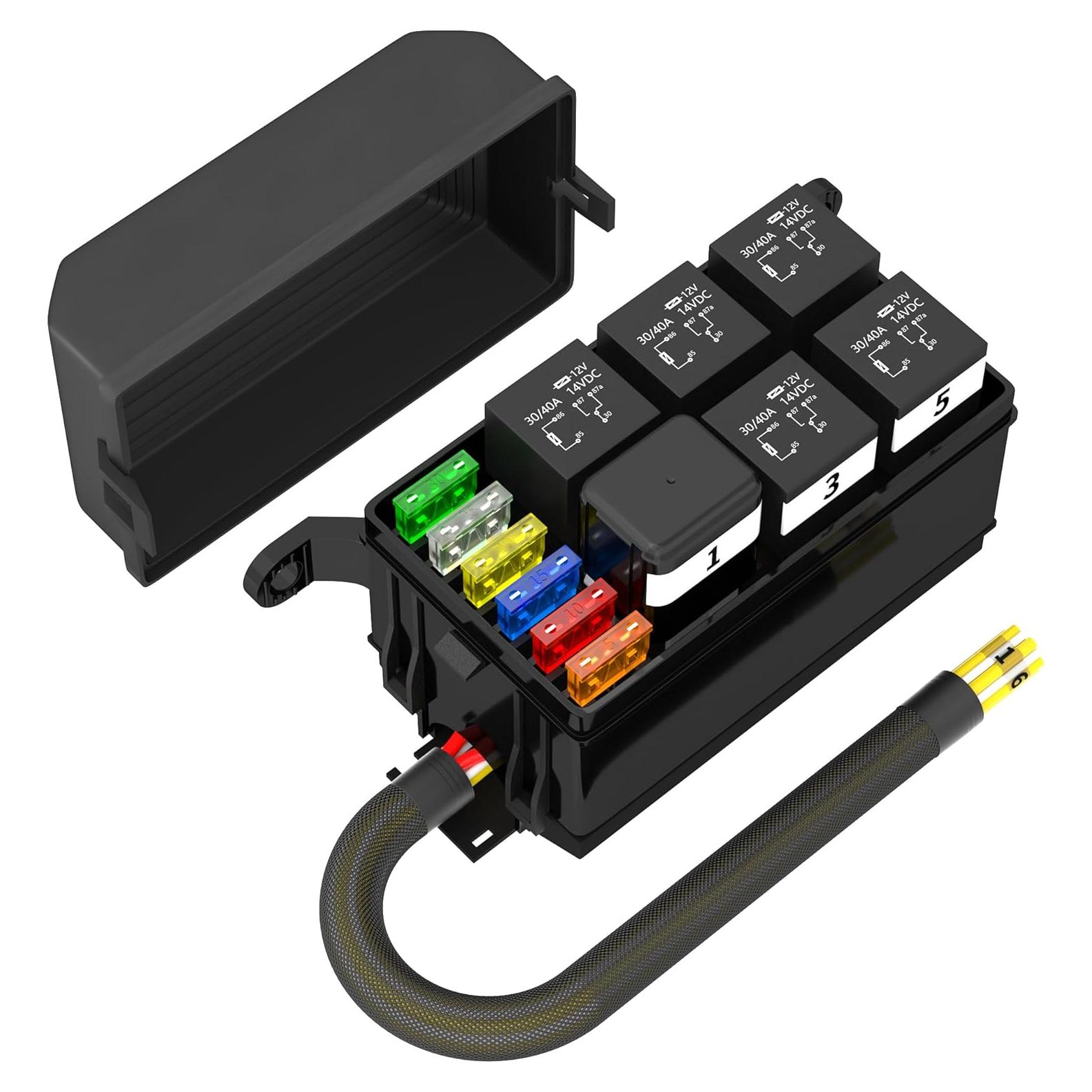 Caja de Relés Joinfworld 12V con Fusibles y Pre-cableado