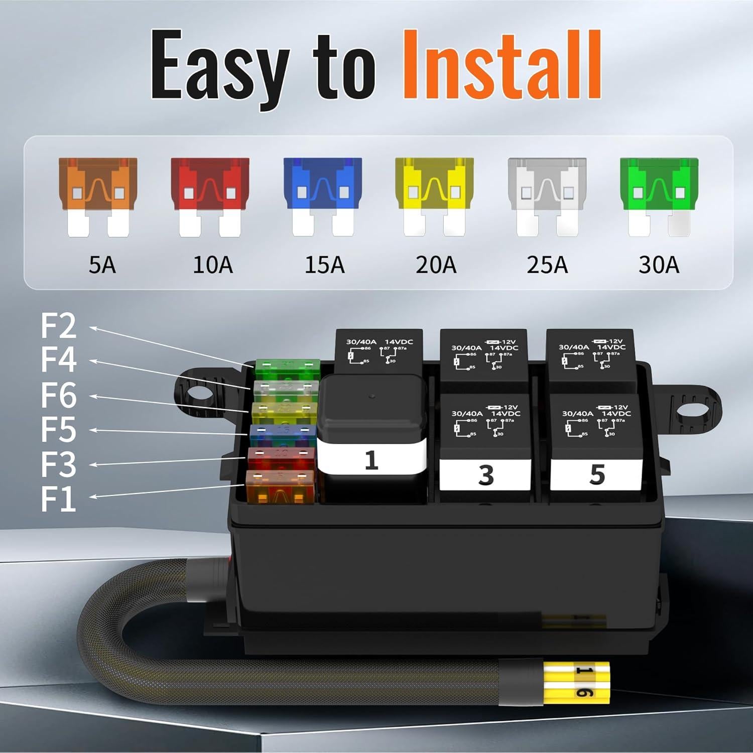 Caja de Relés Joinfworld 12V con Fusibles y Pre-cableado