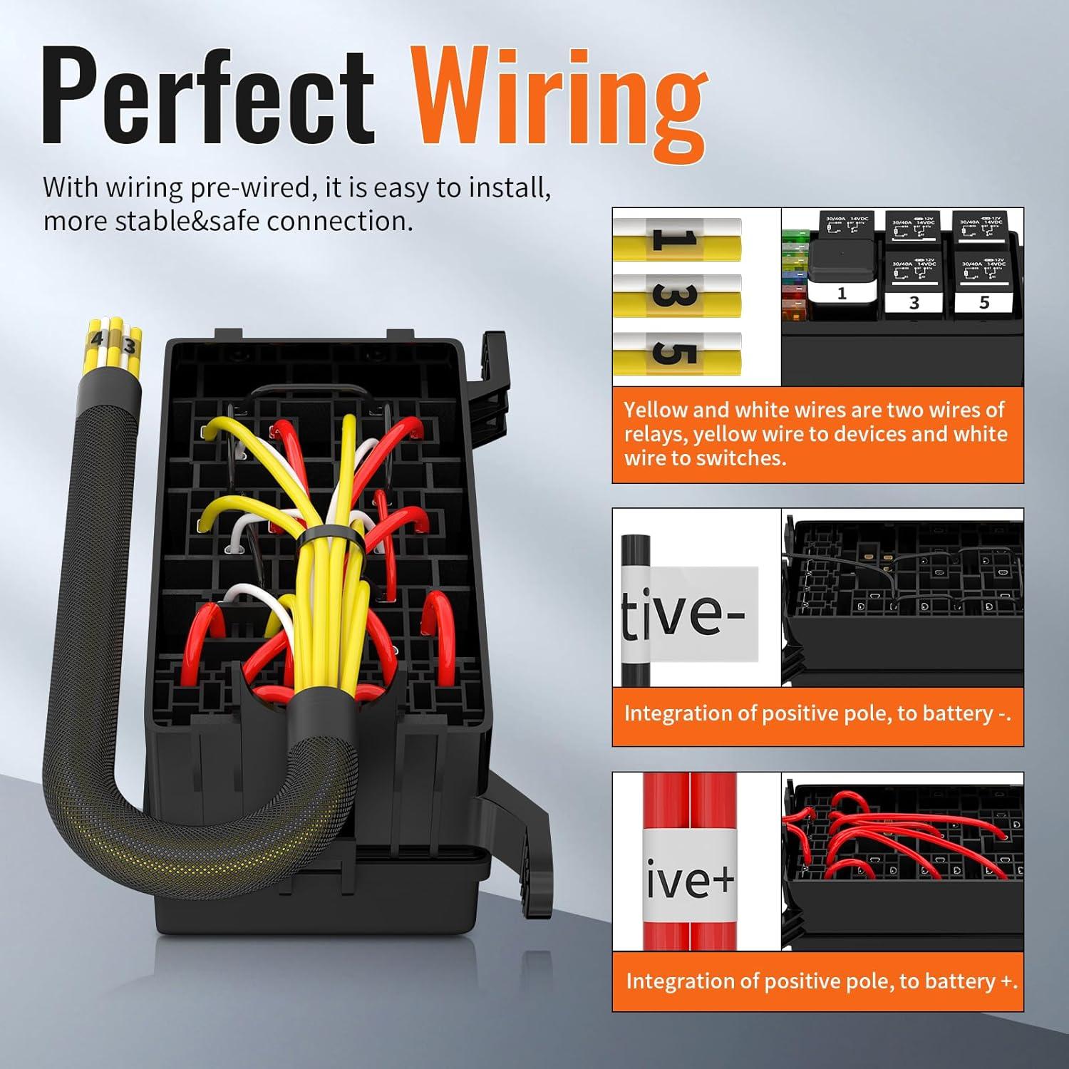 Caja de Relés Joinfworld 12V con Fusibles y Pre-cableado