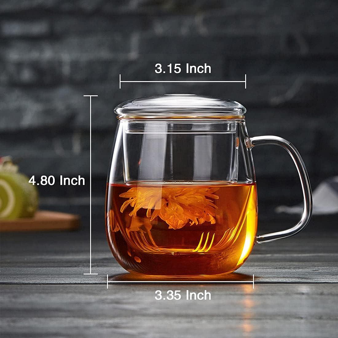 Taza de Té de Vidrio DOPUDO con Infusor y Tapa 520ml