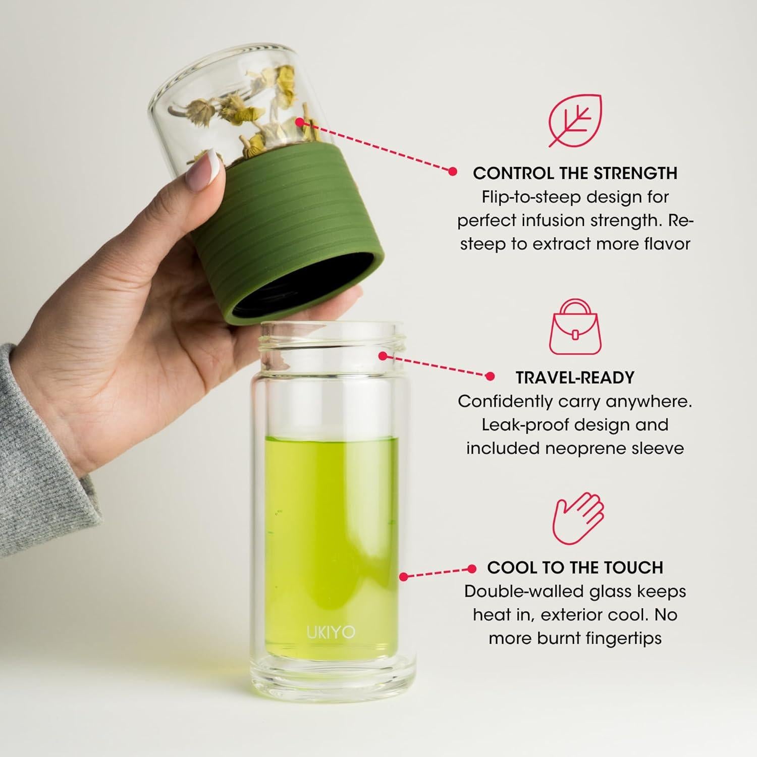 Botella de Infusión de Té Ukiyo Sense Verde 248 ml Doble Pared