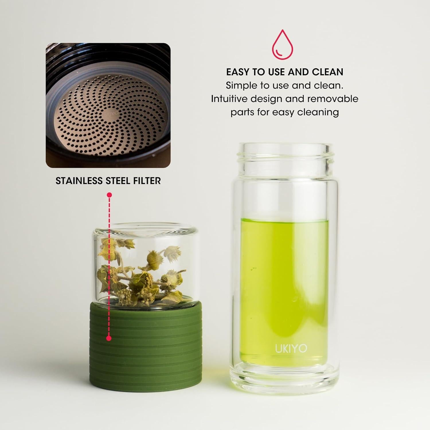 Botella de Infusión de Té Ukiyo Sense Verde 248 ml Doble Pared