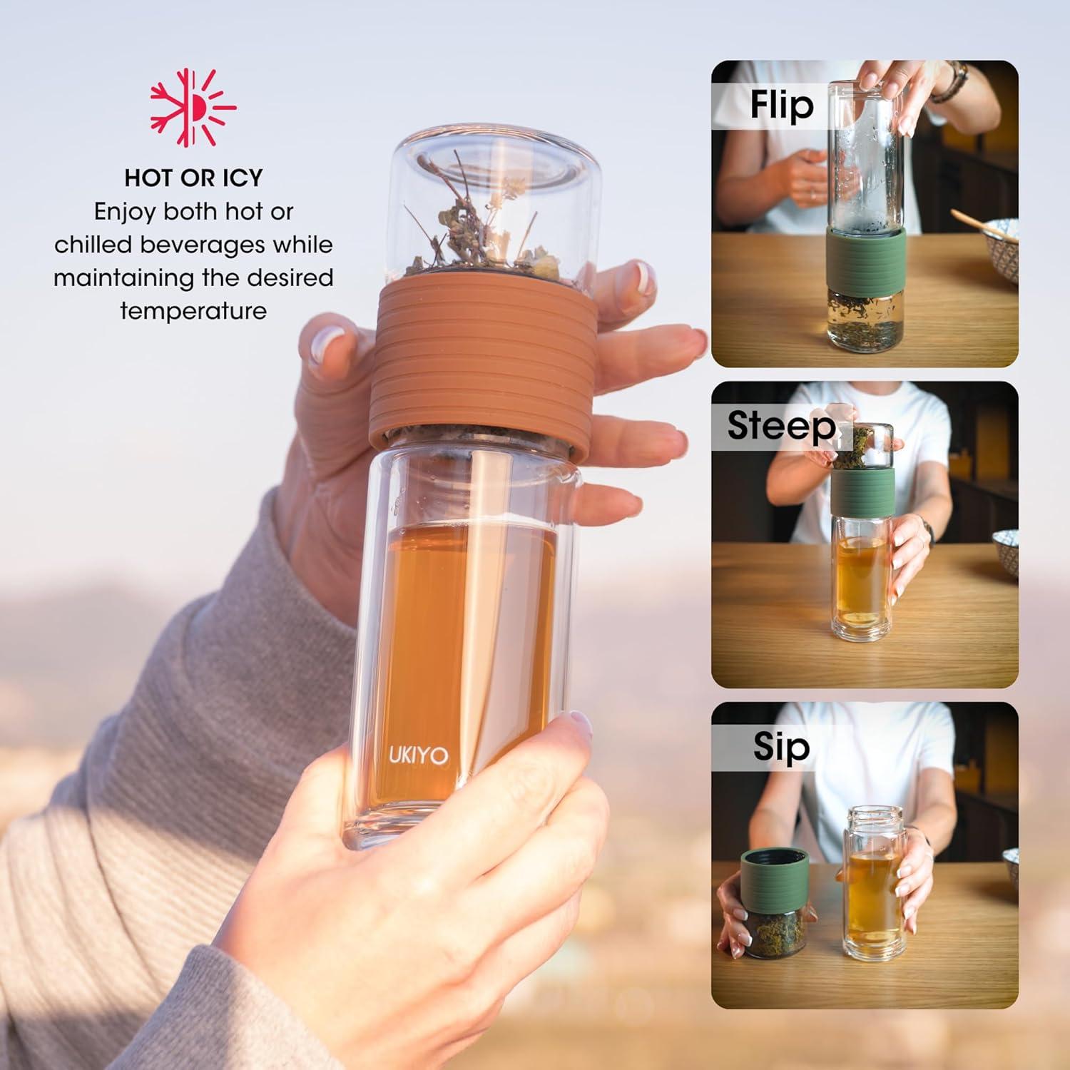 Botella de Infusión de Té Ukiyo Sense Verde 248 ml Doble Pared