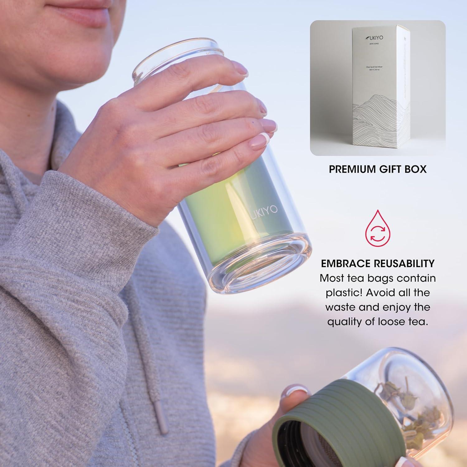 Botella de Infusión de Té Ukiyo Sense Verde 248 ml Doble Pared