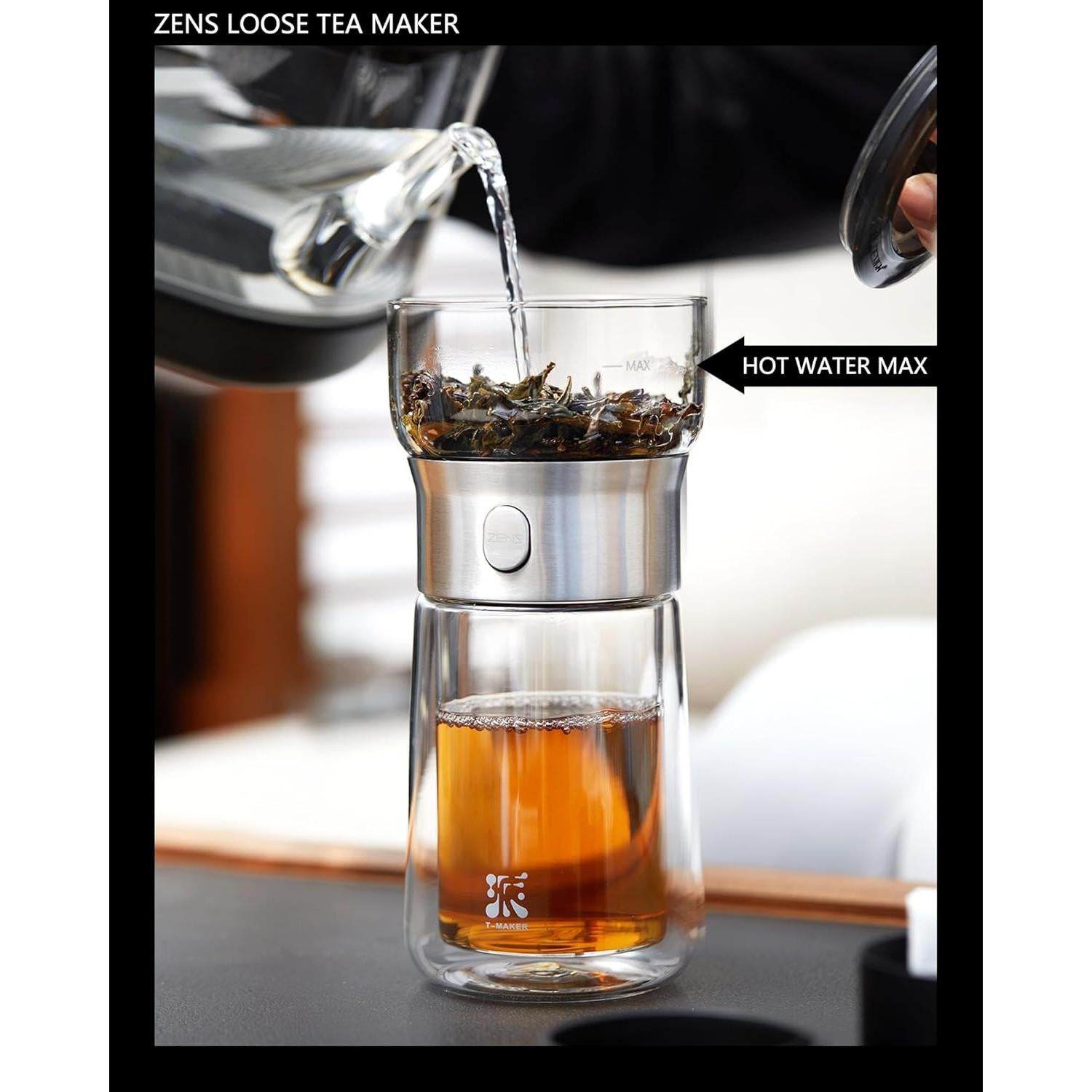 Tetera Infusora de Vidrio ZENS 0.71 kg con Taza y Estuche