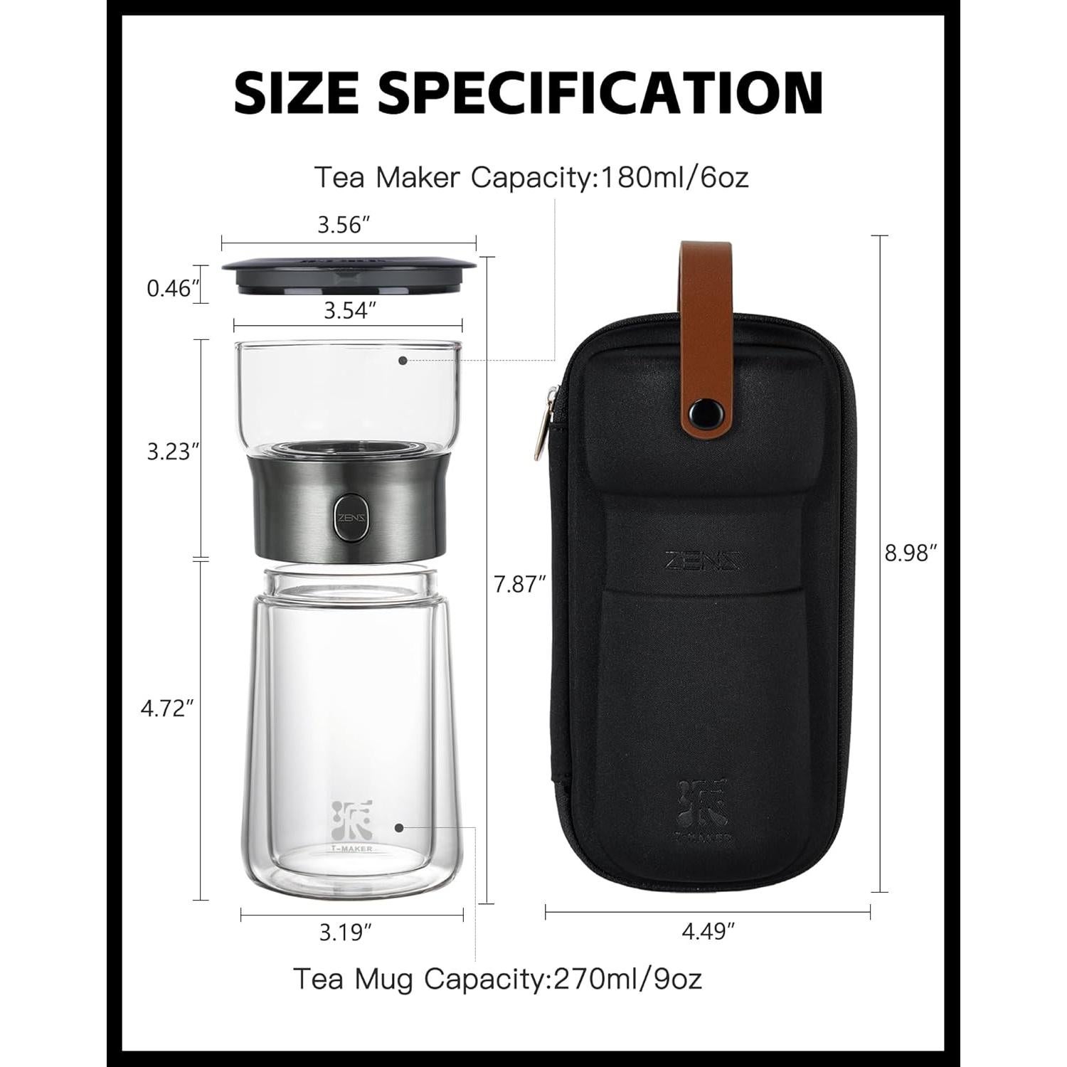 Tetera Infusora de Vidrio ZENS 0.71 kg con Taza y Estuche