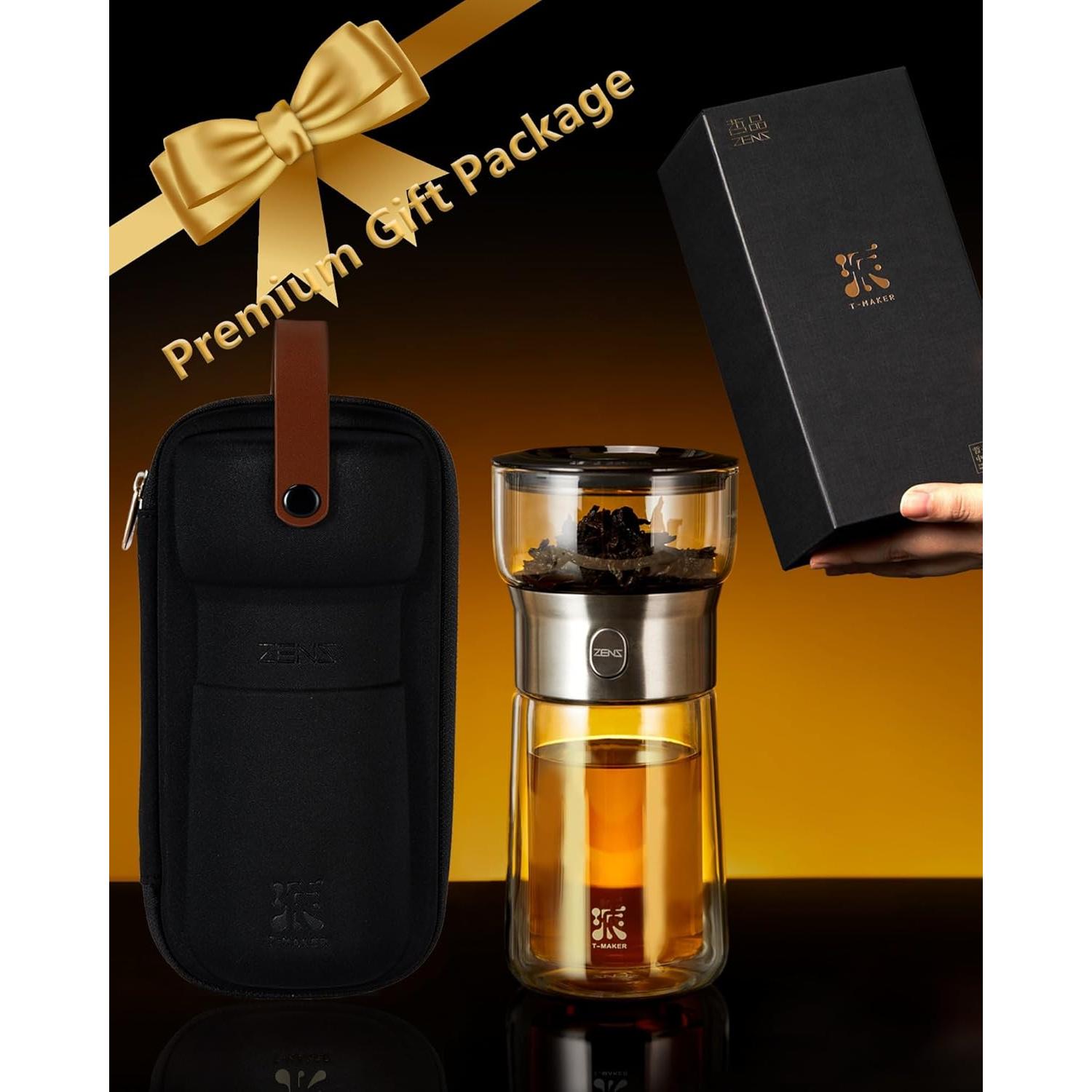 Tetera Infusora de Vidrio ZENS 0.71 kg con Taza y Estuche