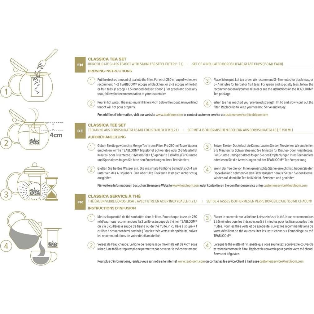 Tetera de Vidrio Borosilicato Teabloom Classica 1200 ml