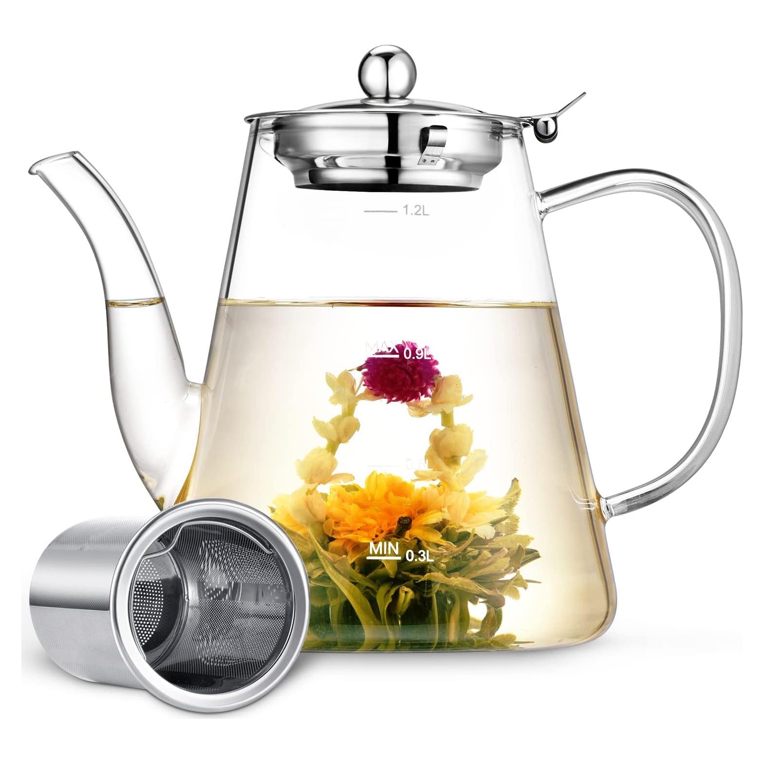 Tetera de Vidrio Borosilicato Zpose 1200ml con Infusor