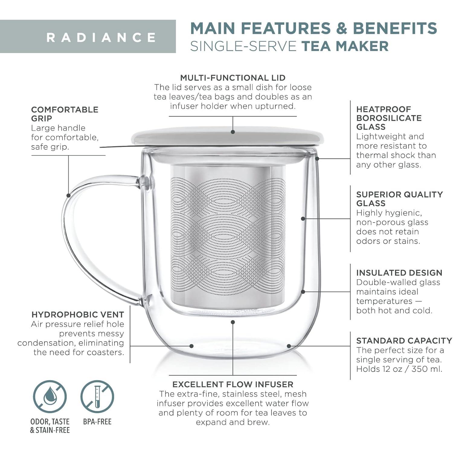 Taza de Infusión Teabloom Radiance 355ml Vidrio Aislado