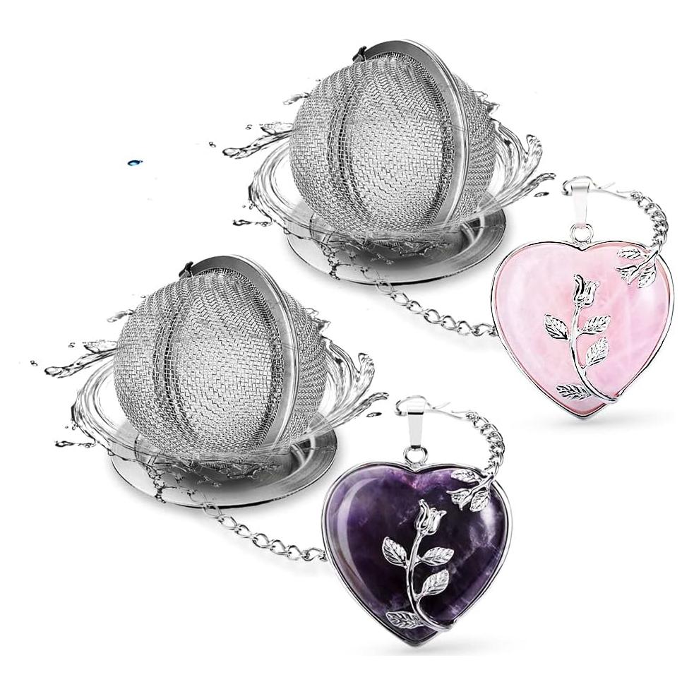 Juego de 2 Coladores de Té NSTaygate con Cristales de Amatista y Cuarzo Rosa