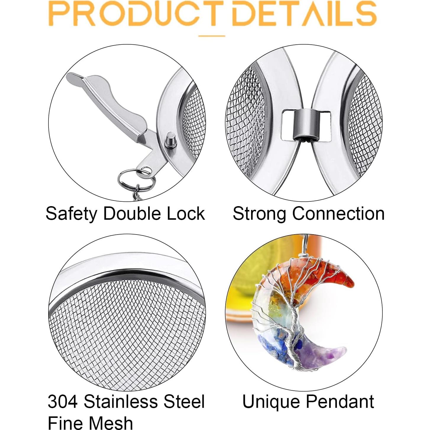 Juego de Infusores de Té de Acero Inoxidable TeaSanavie - 2 Piezas con Colgantes de Media Luna y Árbol de la Vida