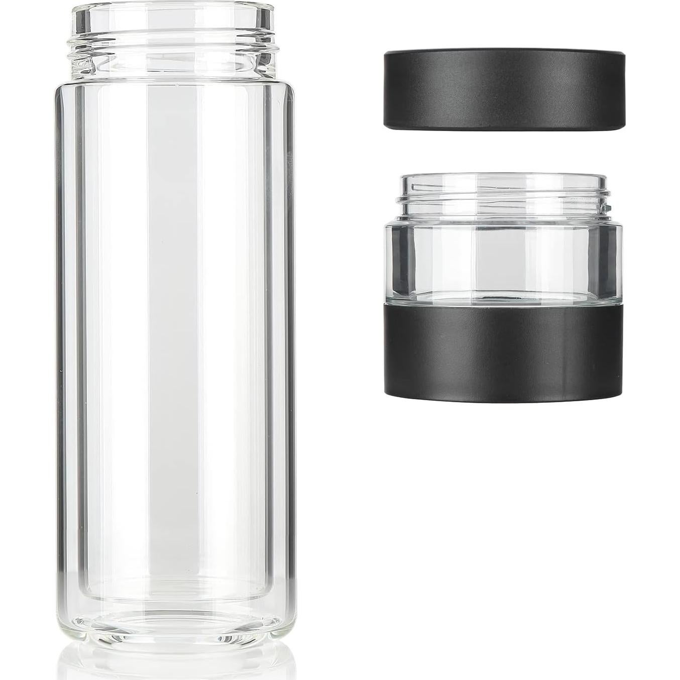 Botella de Té COMI de Doble Pared 400ml Vidrio Borosilicato Negro