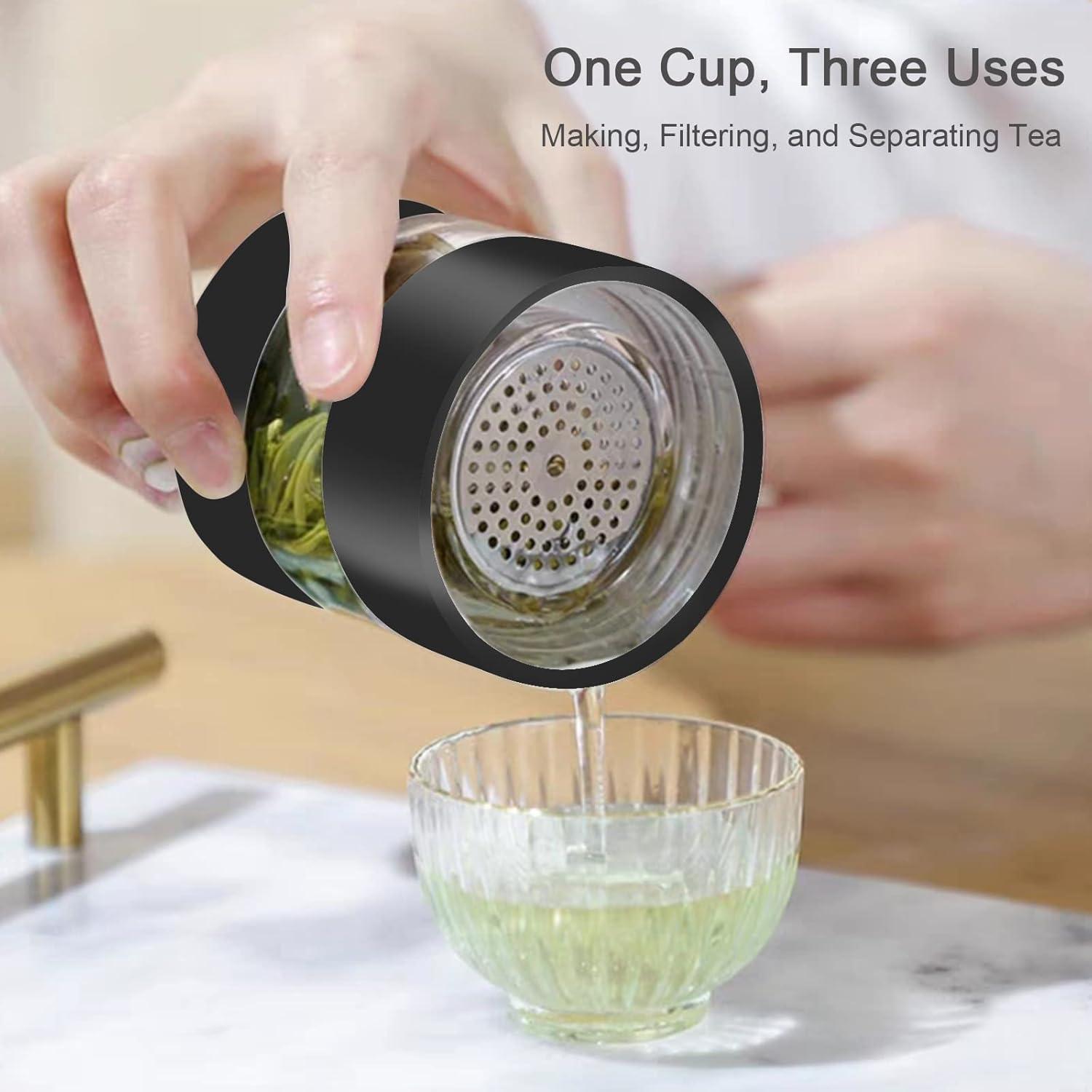 Botella de Té COMI de Doble Pared 400ml Vidrio Borosilicato Negro