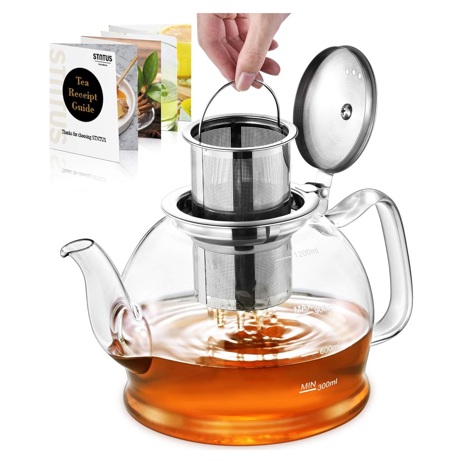 Tetera de vidrio STNTUS 1200 ml con infusor y colador