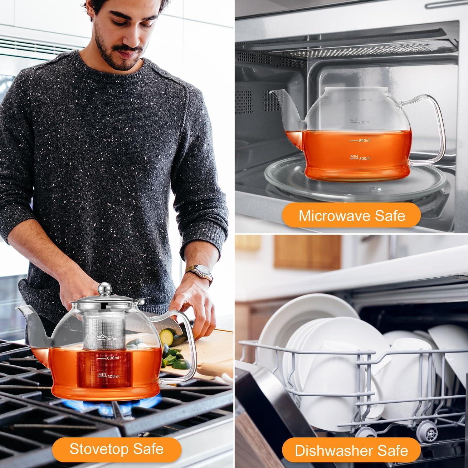 Tetera de vidrio STNTUS 1200 ml con infusor y colador