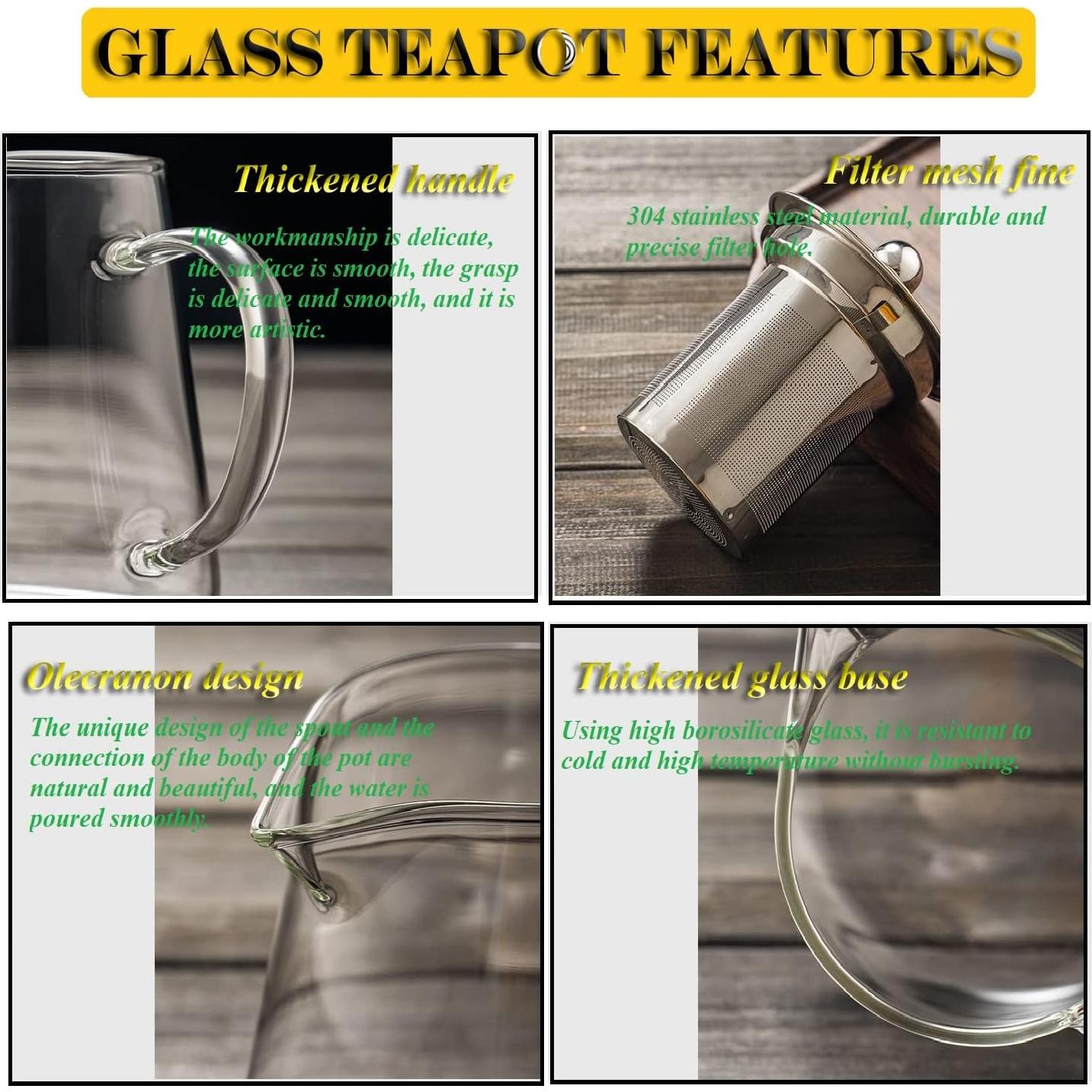 Tetera de vidrio borosilicato XINHUISHQZ 550ml con infusor