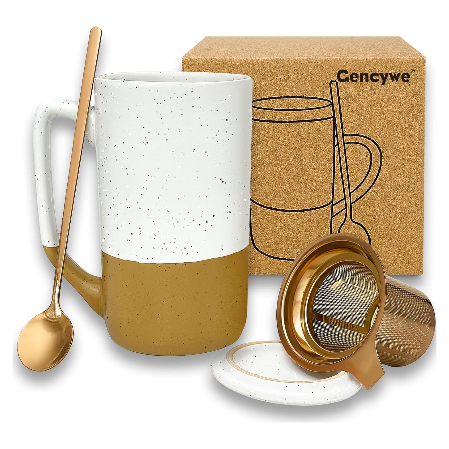 Taza de Té Grande Gencywe 473 ml con Infusor y Tapa Ámbar