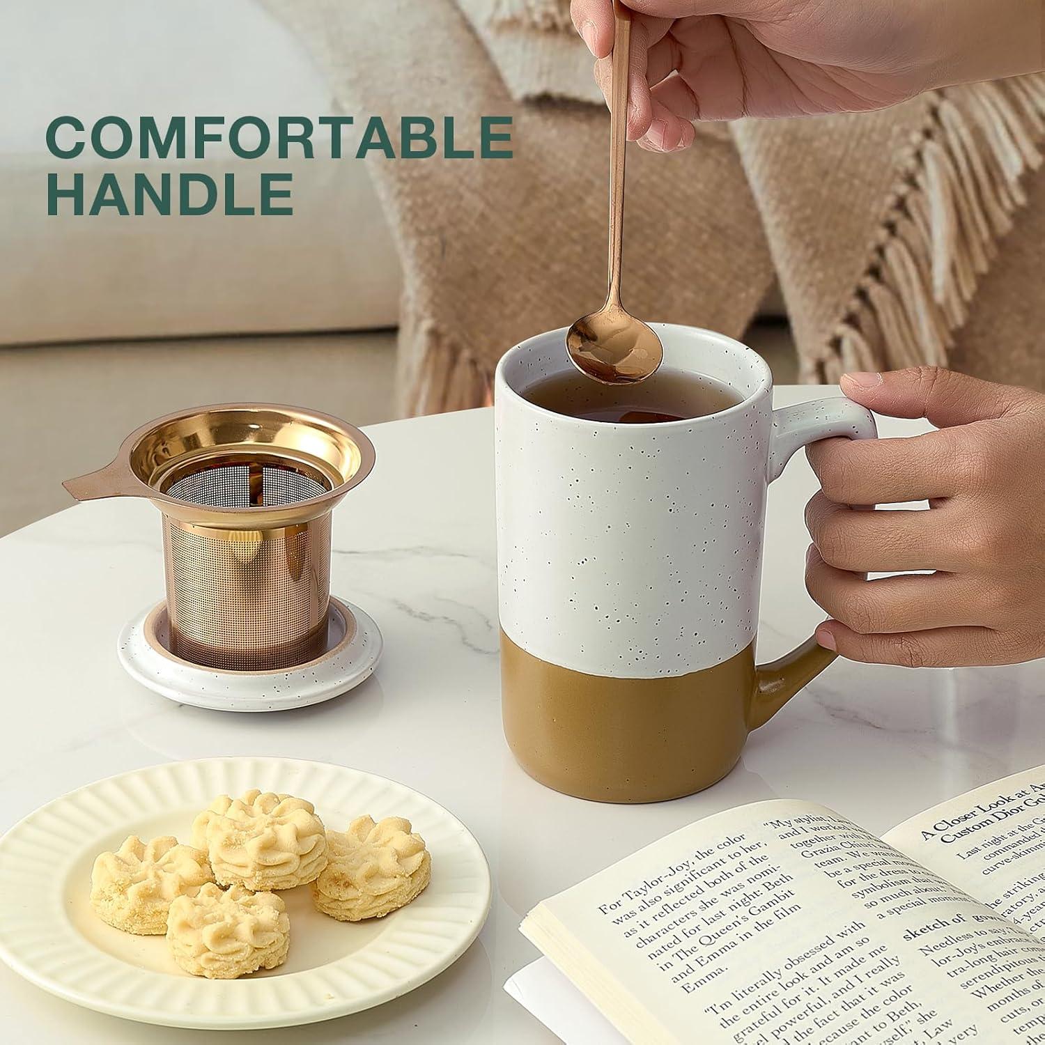 Taza de Té Grande Gencywe 473 ml con Infusor y Tapa Ámbar