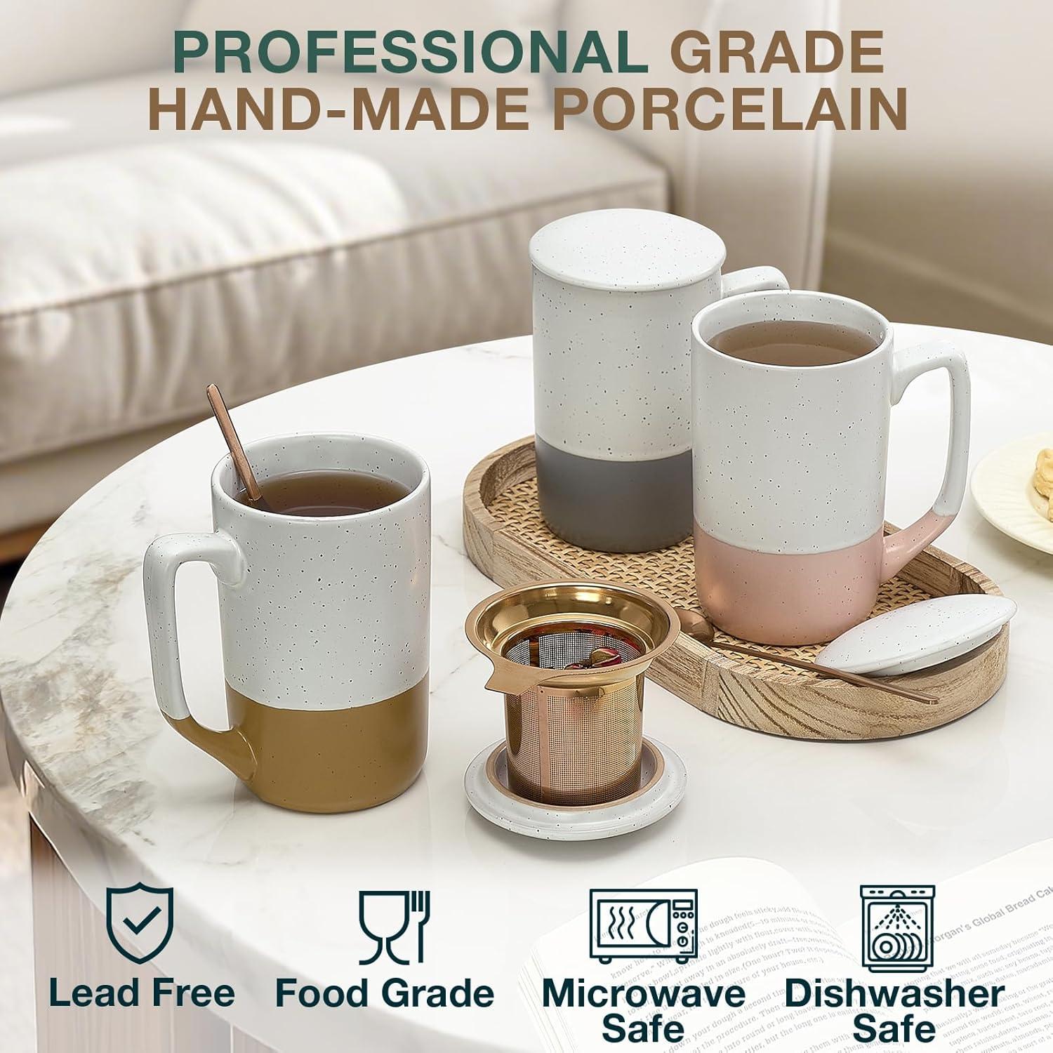 Taza de Té Grande Gencywe 473 ml con Infusor y Tapa Ámbar