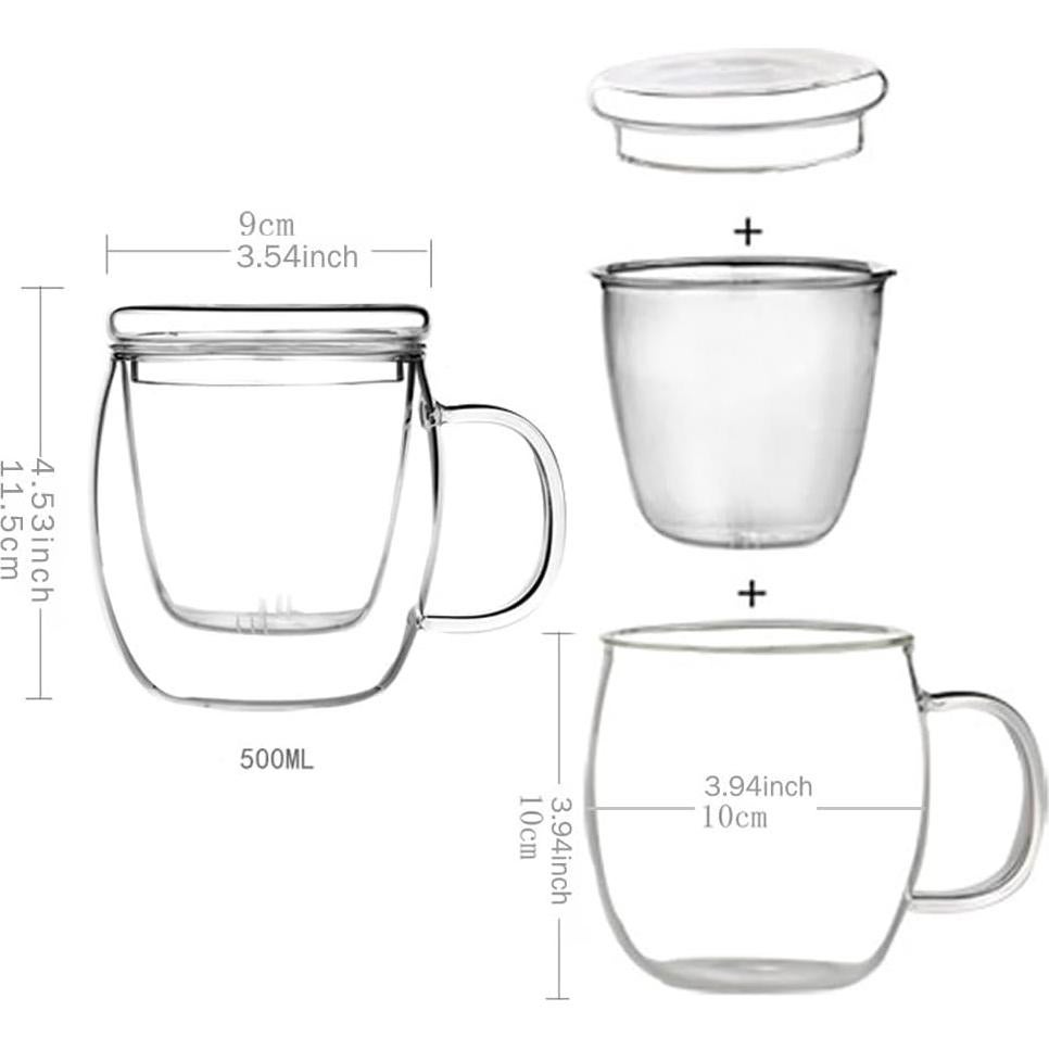 Taza de Té de Vidrio Bunhut con Infusor y Tapa 500ml