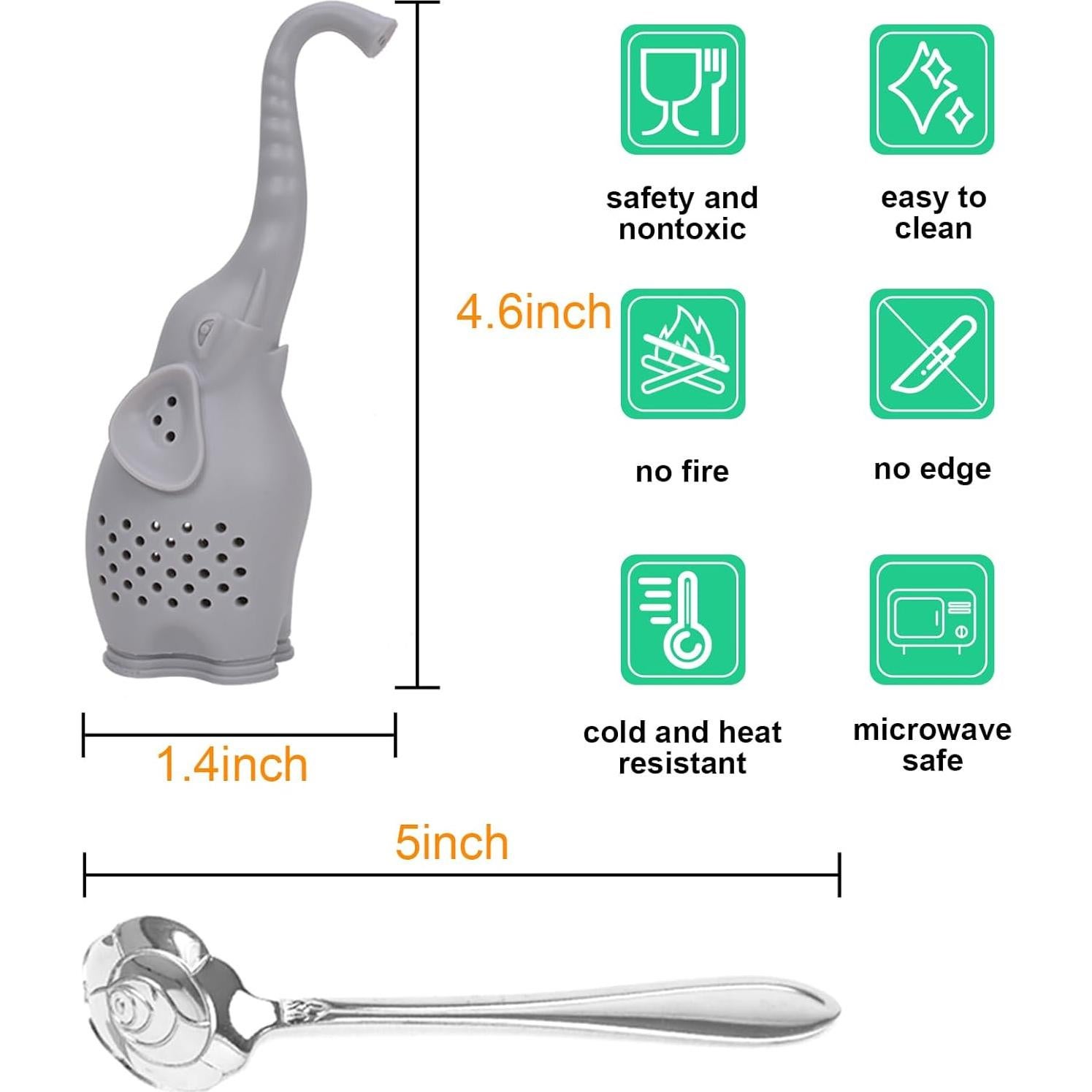 Juego de Infusores de Té Numola Elefante Silicona Reutilizable