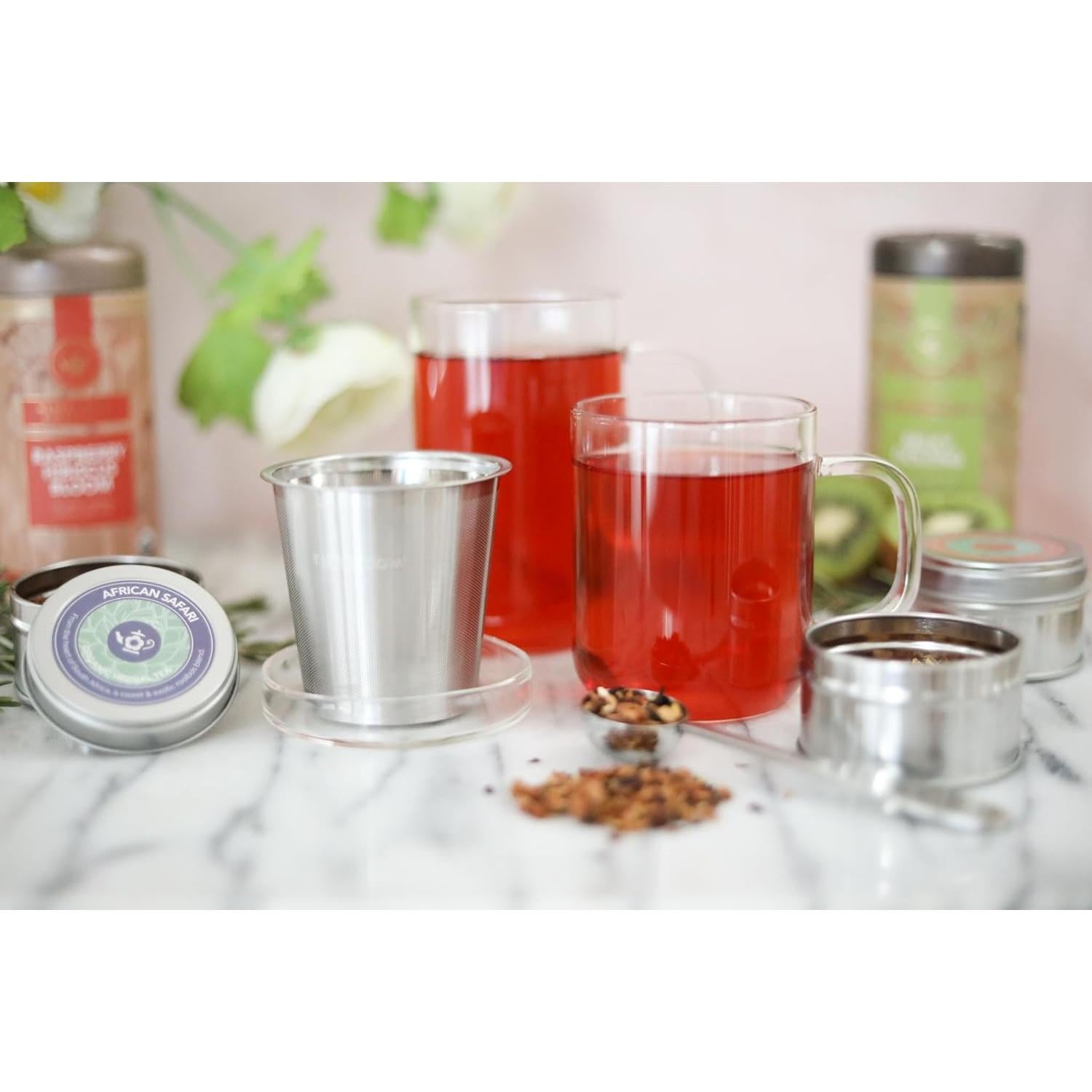 Taza de Vidrio Borosilicato Teabloom con Infusor de Acero 240 ml