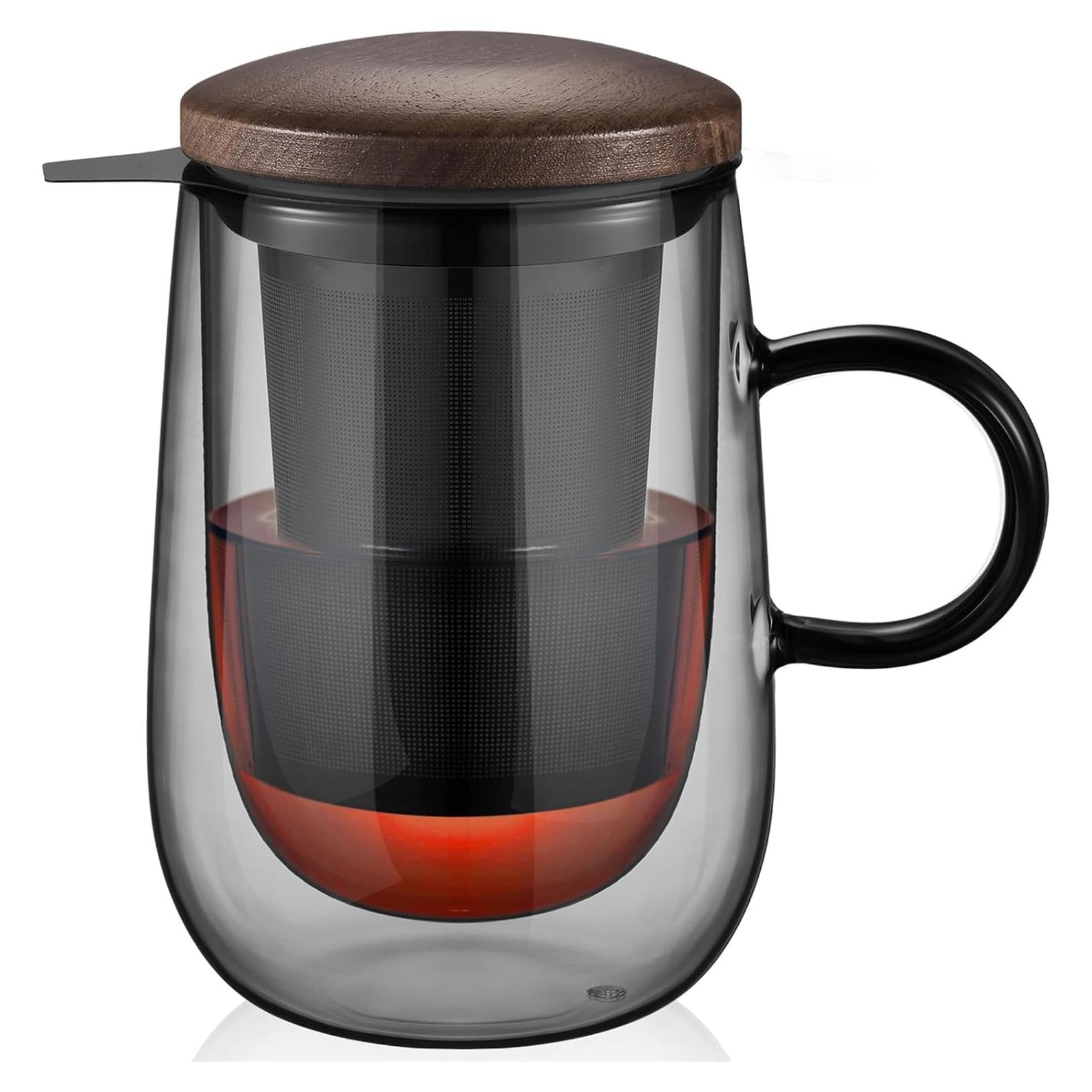 Taza Infusora de Té Glastal 430ml Vidrio Doble Pared con Tapa