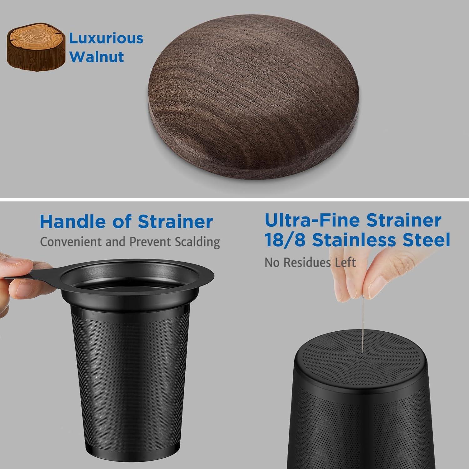 Taza Infusora de Té Glastal 430ml Vidrio Doble Pared con Tapa