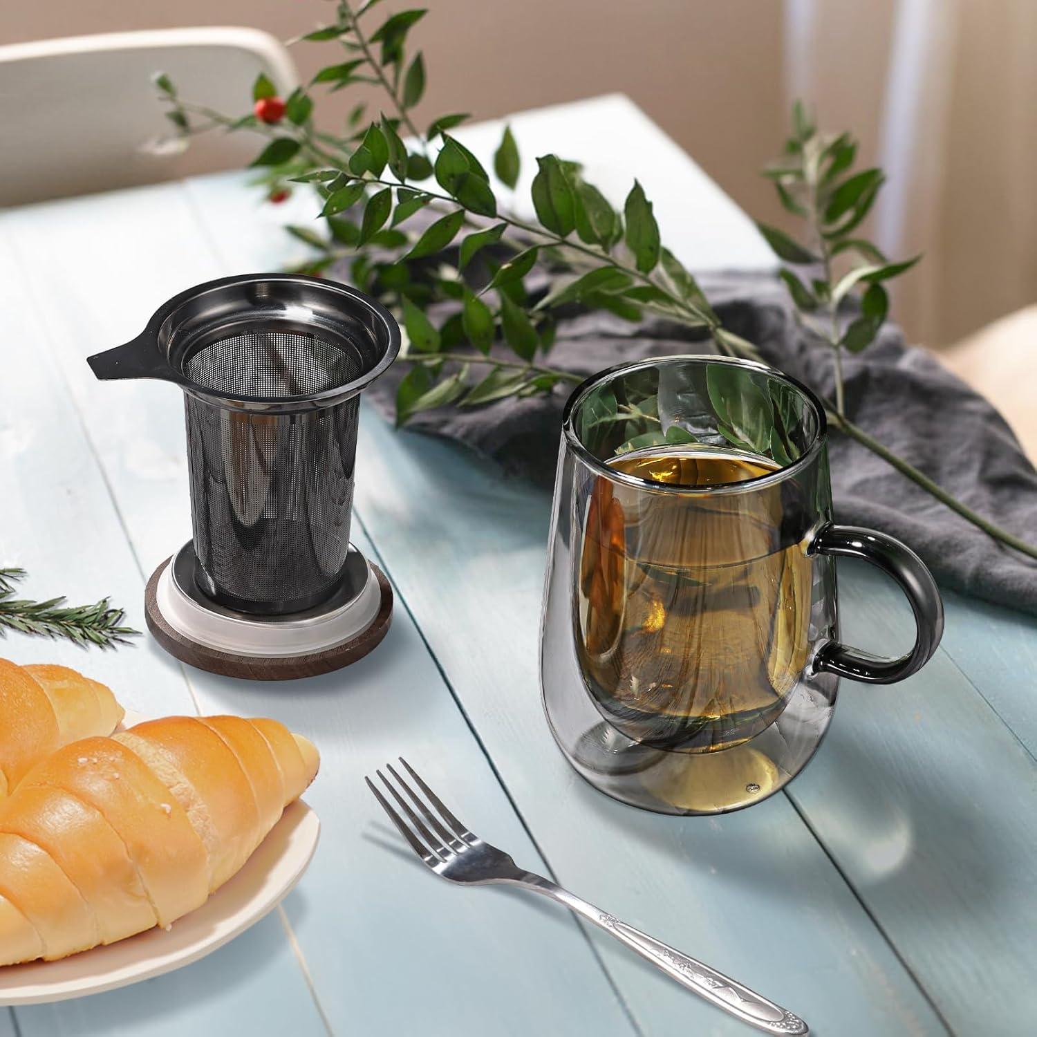 Taza Infusora de Té Glastal 430ml Vidrio Doble Pared con Tapa