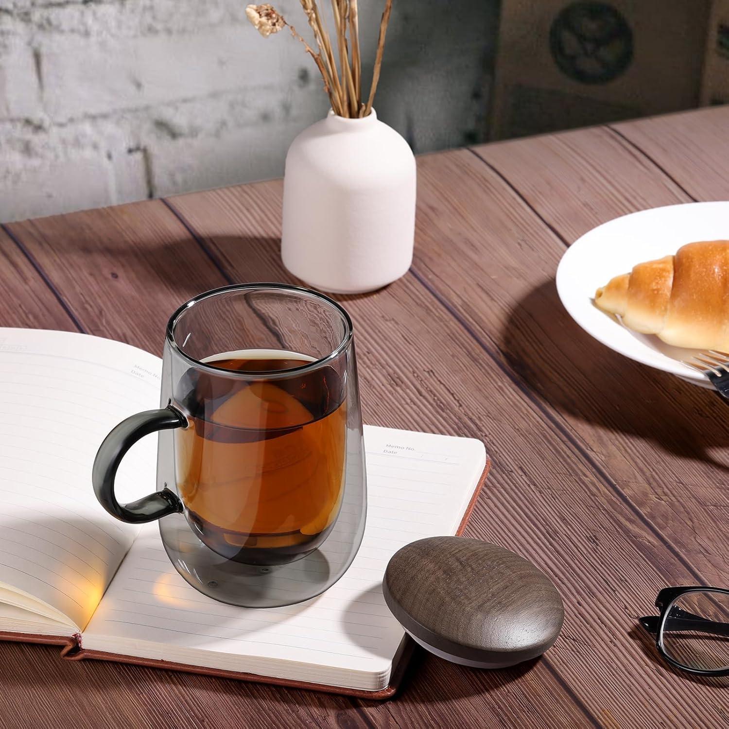 Taza Infusora de Té Glastal 430ml Vidrio Doble Pared con Tapa