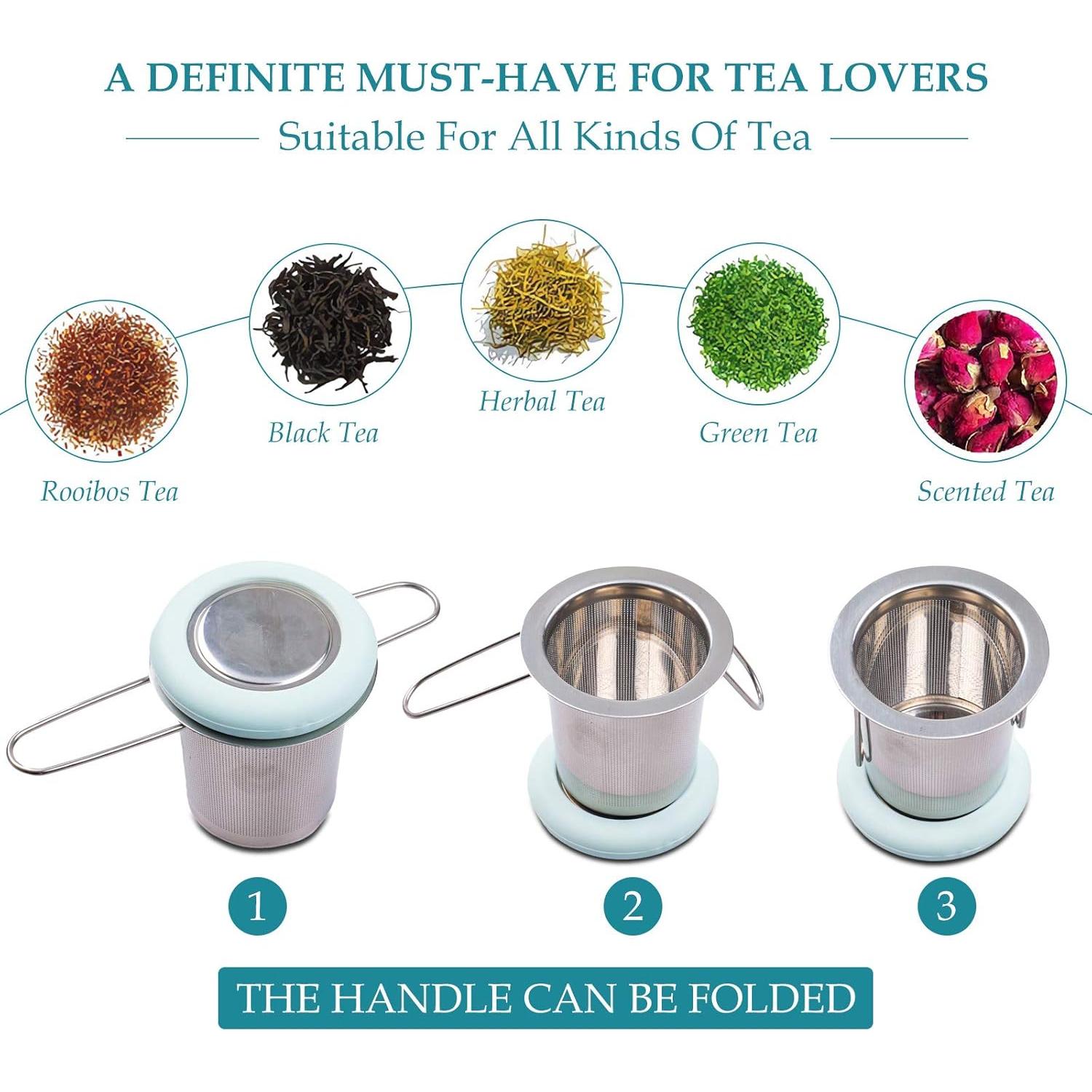 Infusor de Té Fenshine Acero Inoxidable Plegable 7cm Azul Claro