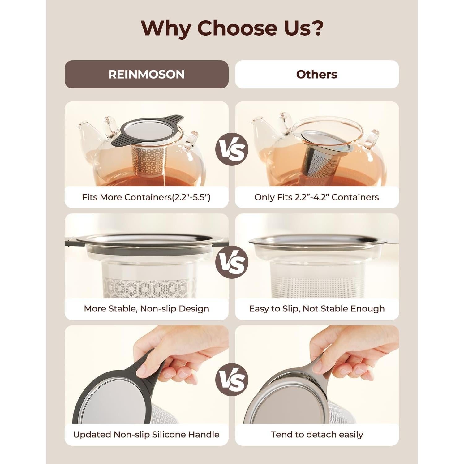 Coladores de Té Reinmoson 2 Pack Acero Inoxidable 304 Malla Fina