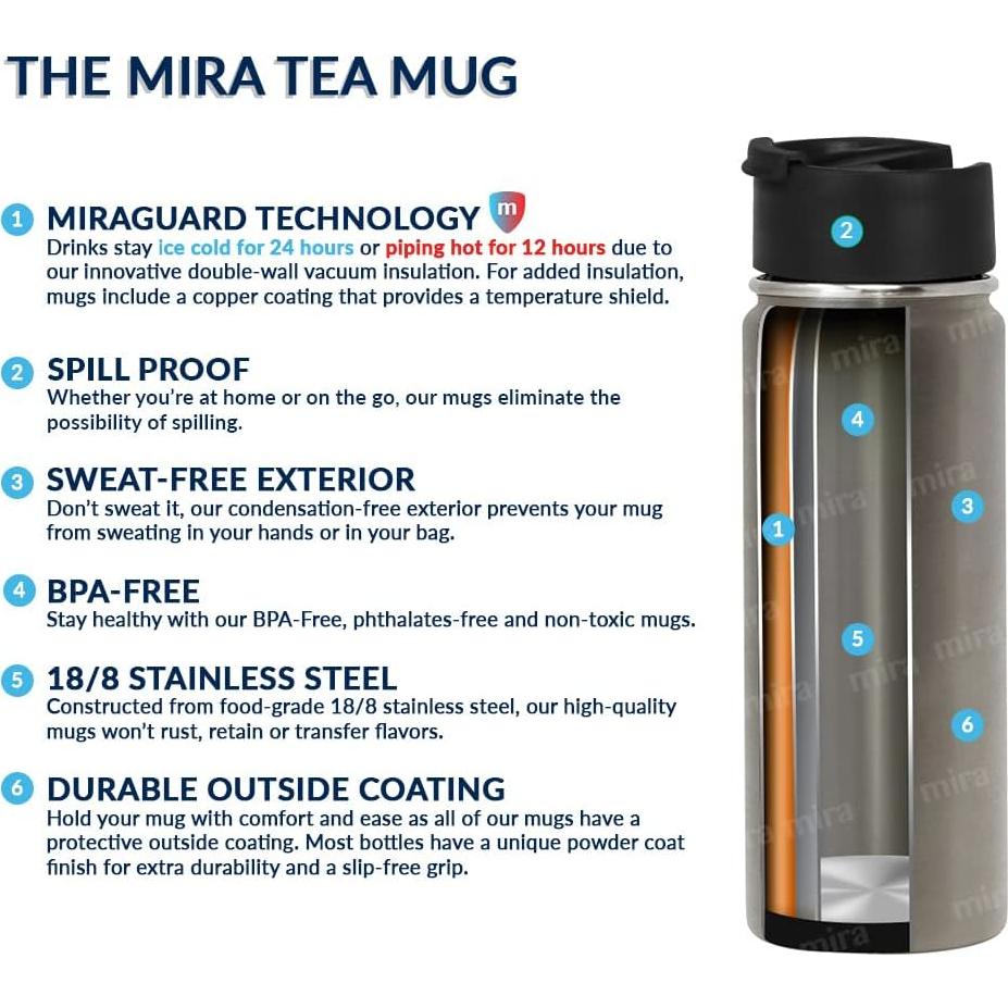 Termo Infusor de Té MIRA 532 ml Acero Inoxidable Gris Humo