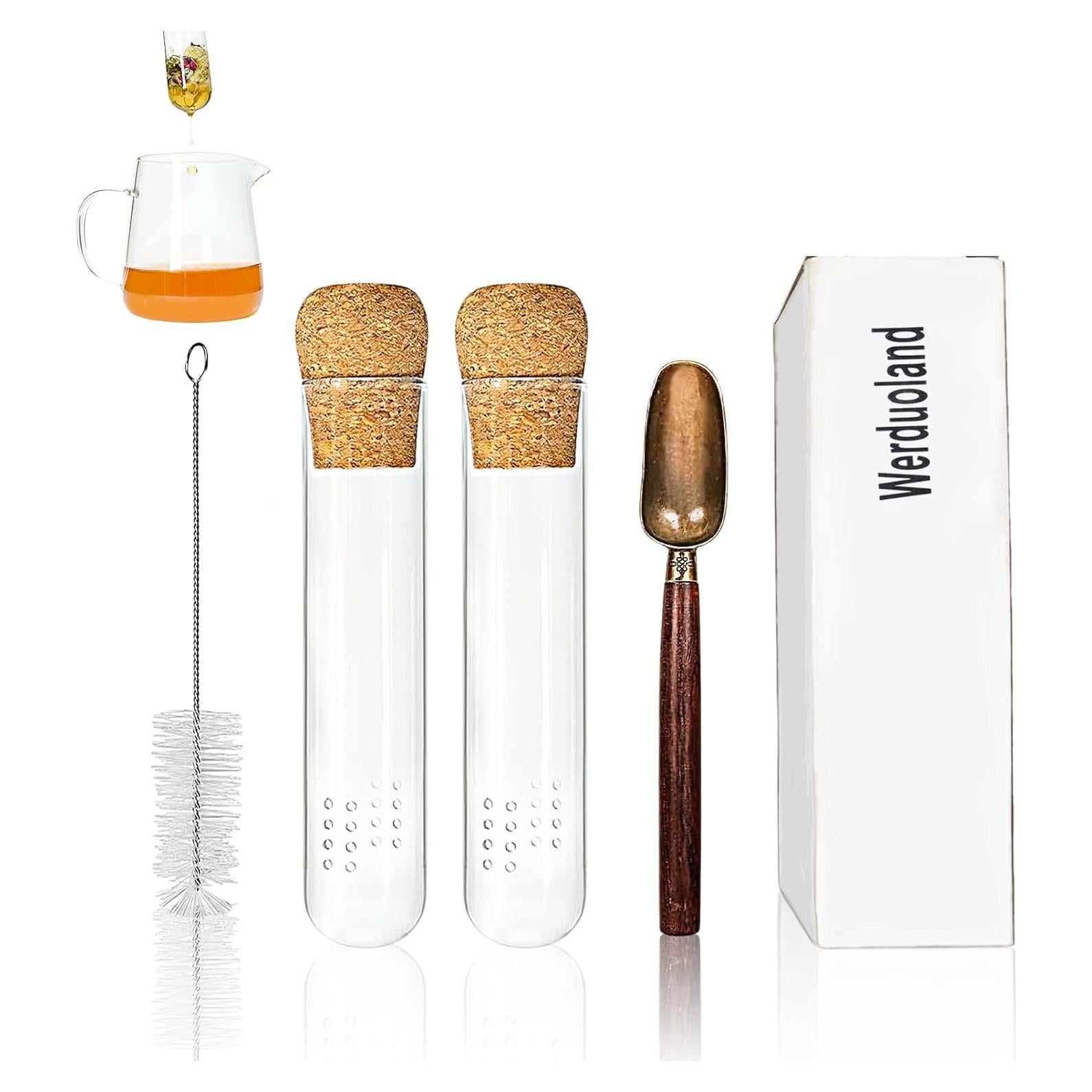 Infusores de Té de Vidrio 2 Pcs Werduoland con Tapa y Cuchara